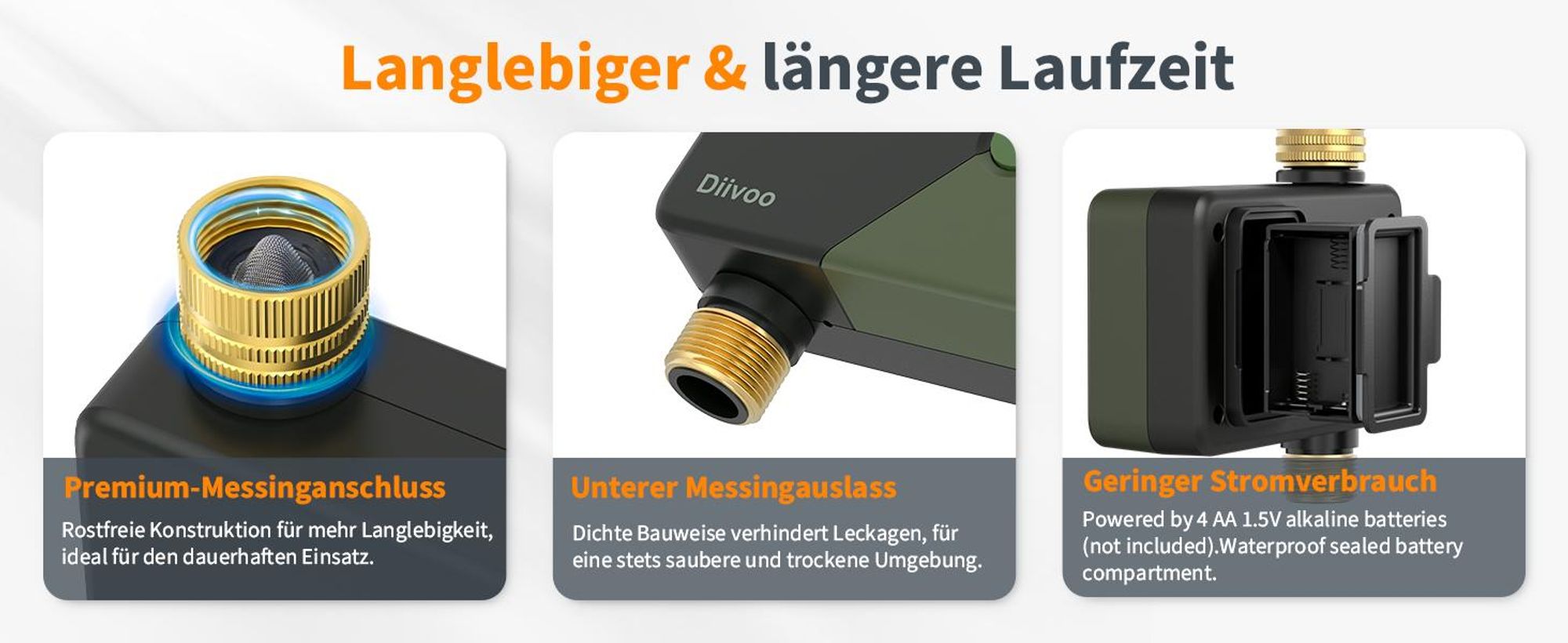 Diivoo Bewässerungscomputer WLAN mit Messing EIN-/Auslässe Smarte Zeitschaltuhr Kompatibel für Gärten