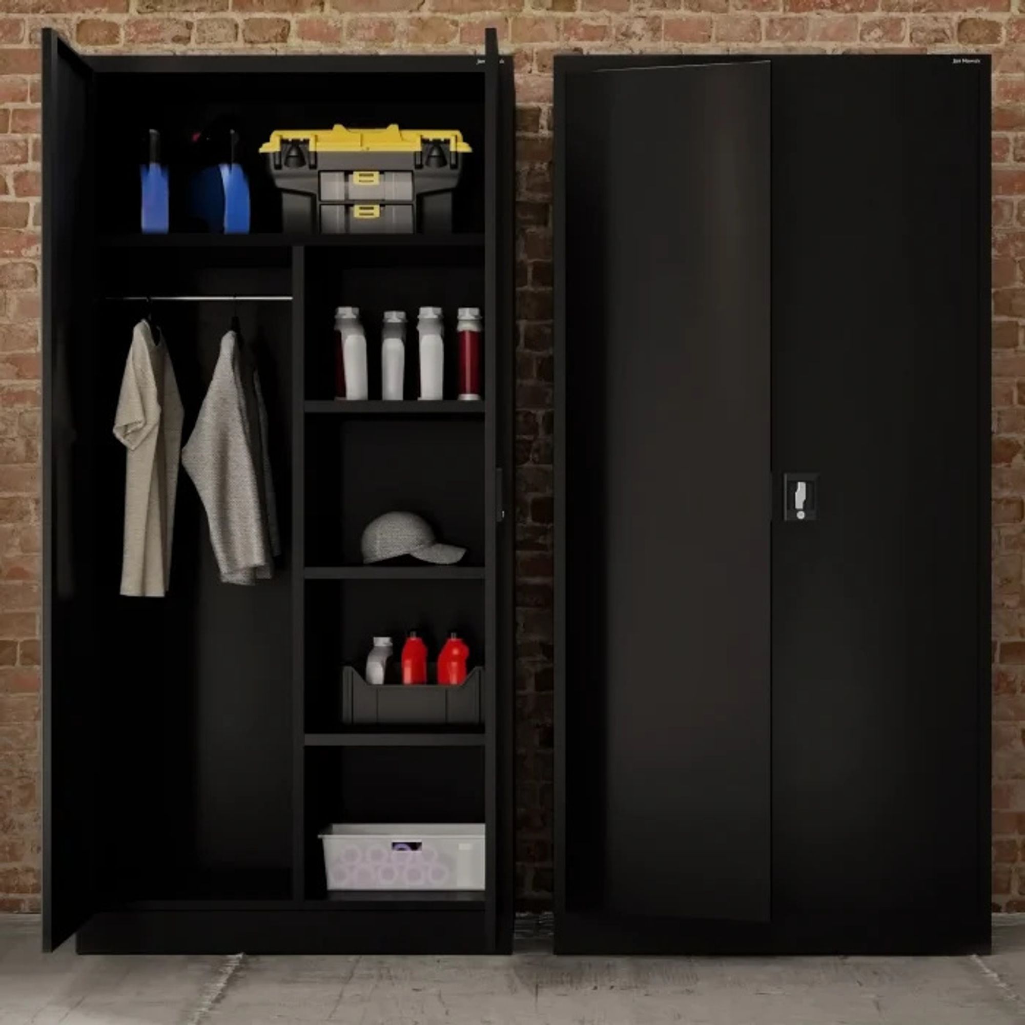 Metallschrank C34 Aktenschrank Aufbewahrungsschrank Umkleideschrank Spind Kleiderstange Pulverbeschichtung Metall Abschließbar 185 cm x 90 cm x 45 cm (Schwarz)
