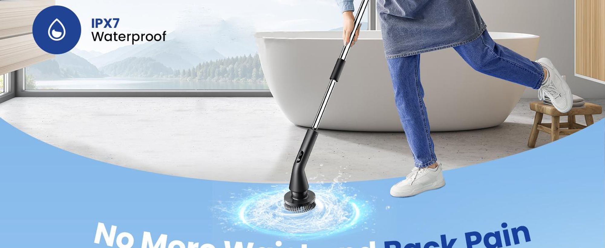 Elektrische Reinigungsbürste, kabelloser Drehschrubber mit 5000 mAh Akku, IPX7 wasserdicht, mit verstellbarem Verlängerungsgriff und 7 Bürstenköpfen