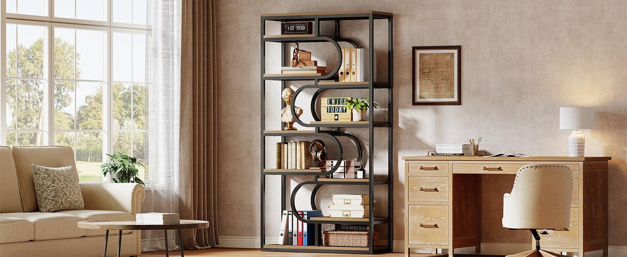 Tribesigns 5-stöckiges Industrie-Bücherregal, 177 cm hohes Etagere-Bücherregal mit robustem Metallrahmen, freistehendes Regal, Home Office, Wohnzimmer