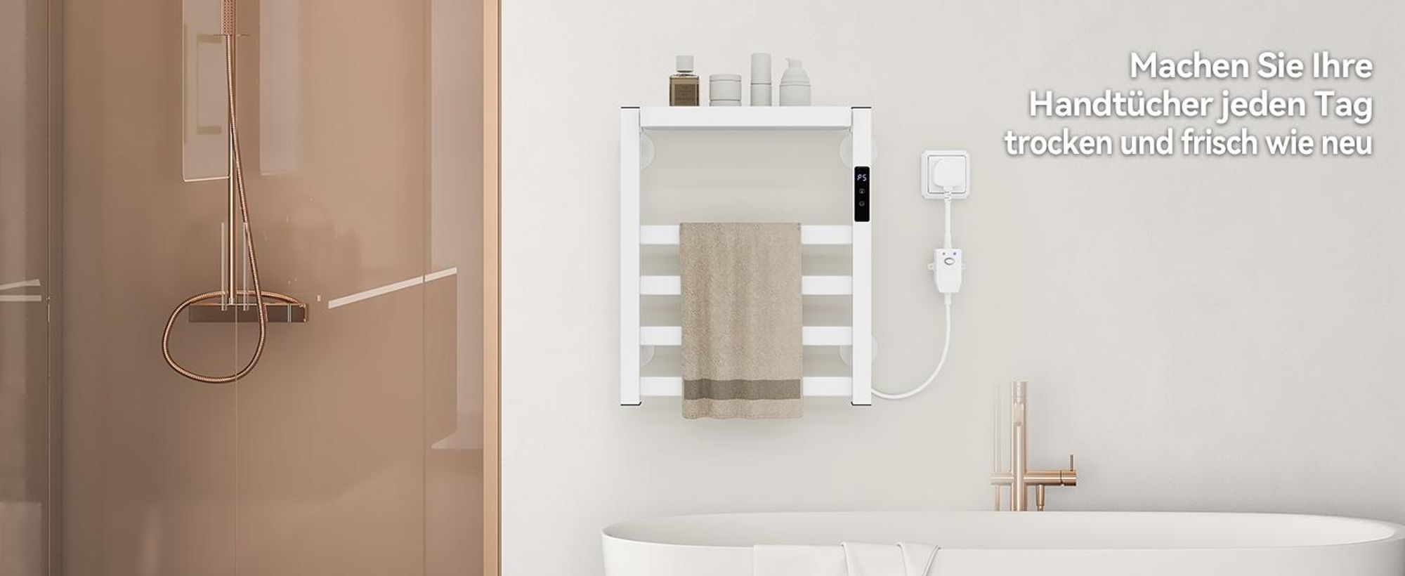 Puluomis Handtuchtrockner Elektrisch Heizkörper mit Timing Thermostat Handtuchwärmer 395 x 470mm Badheizkörper Weiß Handtuchhalter 72W