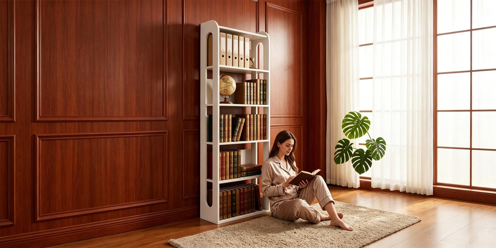 Bücherregal, Standregal, 6-stöckiges Holz, 24 x 60 x 153 cm weiß | Buch Regal, hölzernes Standregal, für Schlafzimmer Wohnzimmer Arbeitszimmer