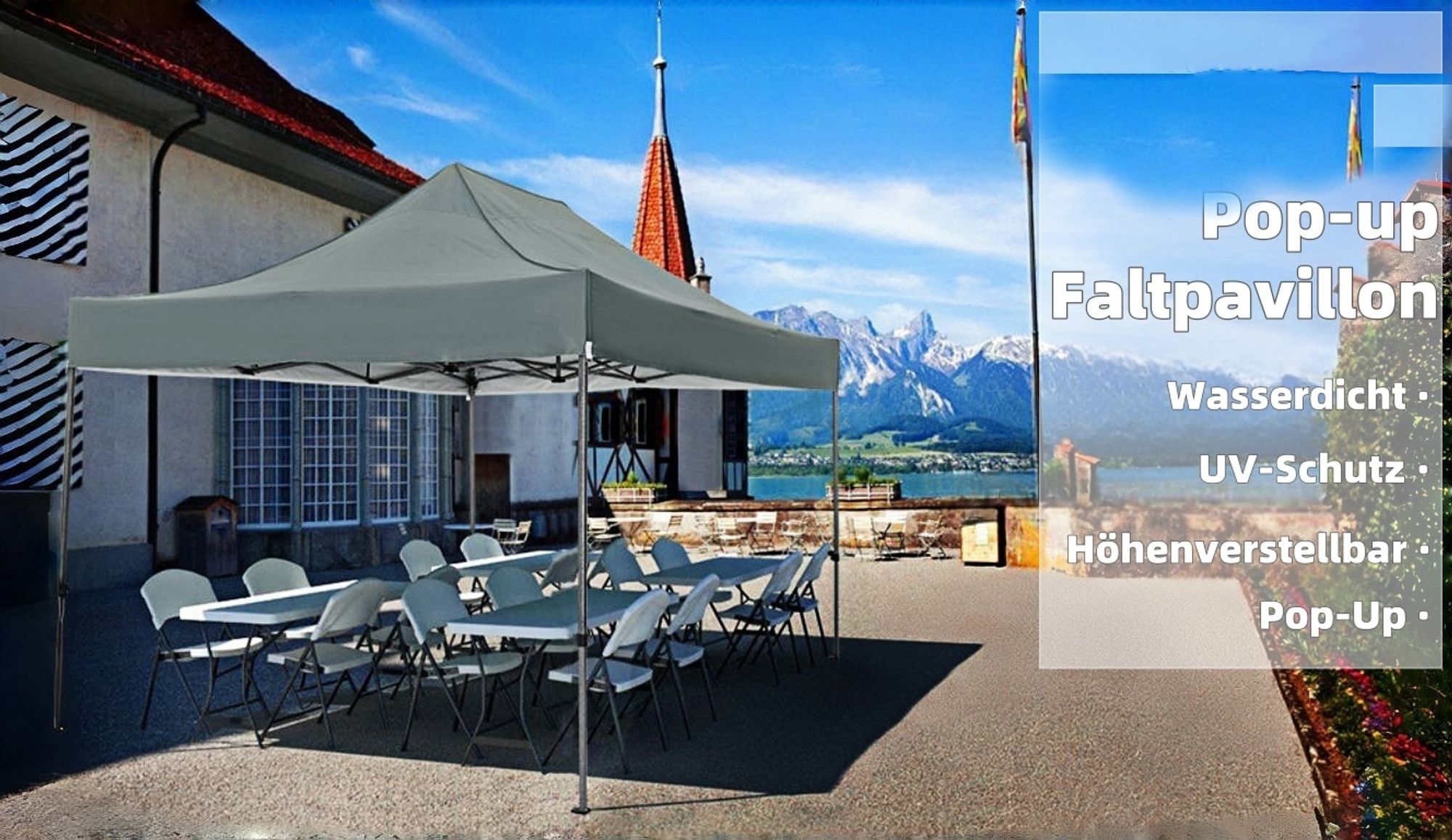 Faltpavillon Pavillon 3x4,5m, Festzelt Gartenpavillon für Garten Terrasse Feier Party, wasserdicht stabil Winterfest & UV-Schutz mit 4 Seitenteilen , 12 Heringe & 4 Seile & 1 Tragetasche, Grau