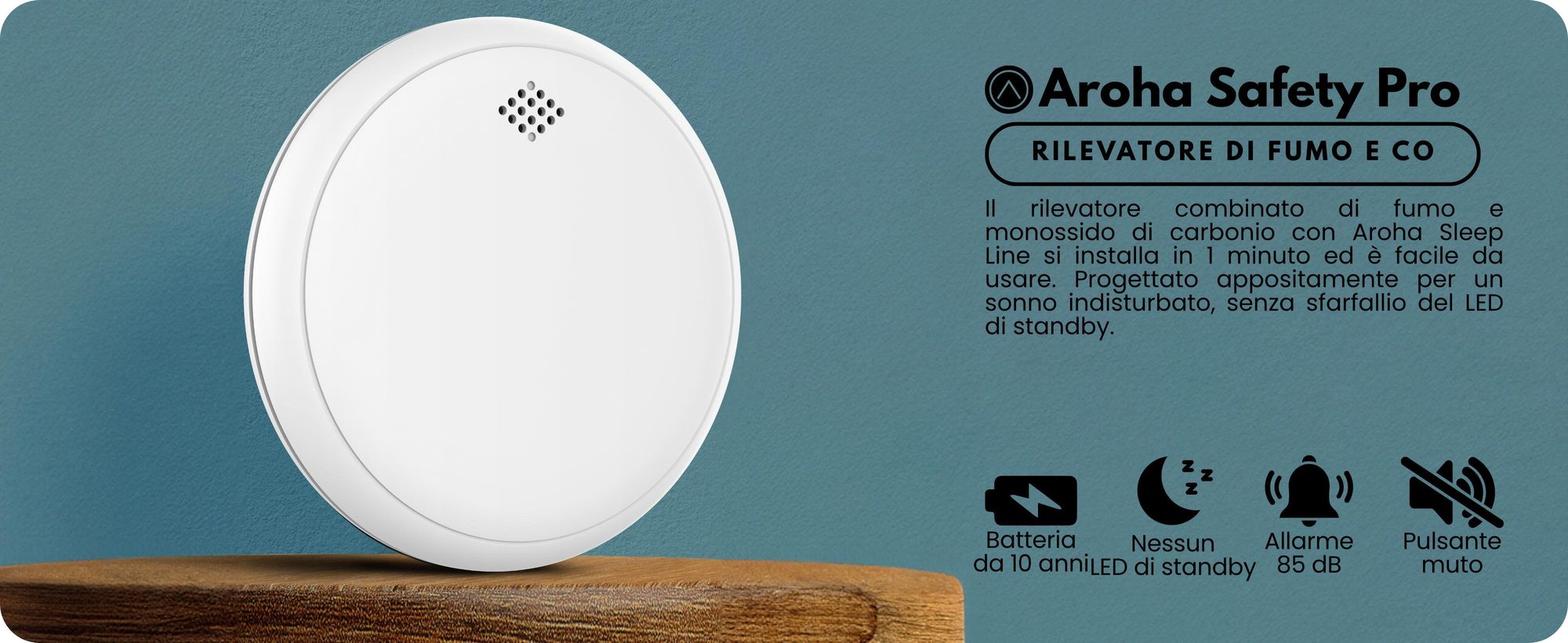 Aroha Safety Pro Rilevatore Di Fumo E Monossido Di Carbonio - Batteria Da 10 Anni - Allarme Antincendio & Monossido Di Carbonio Sleep Line