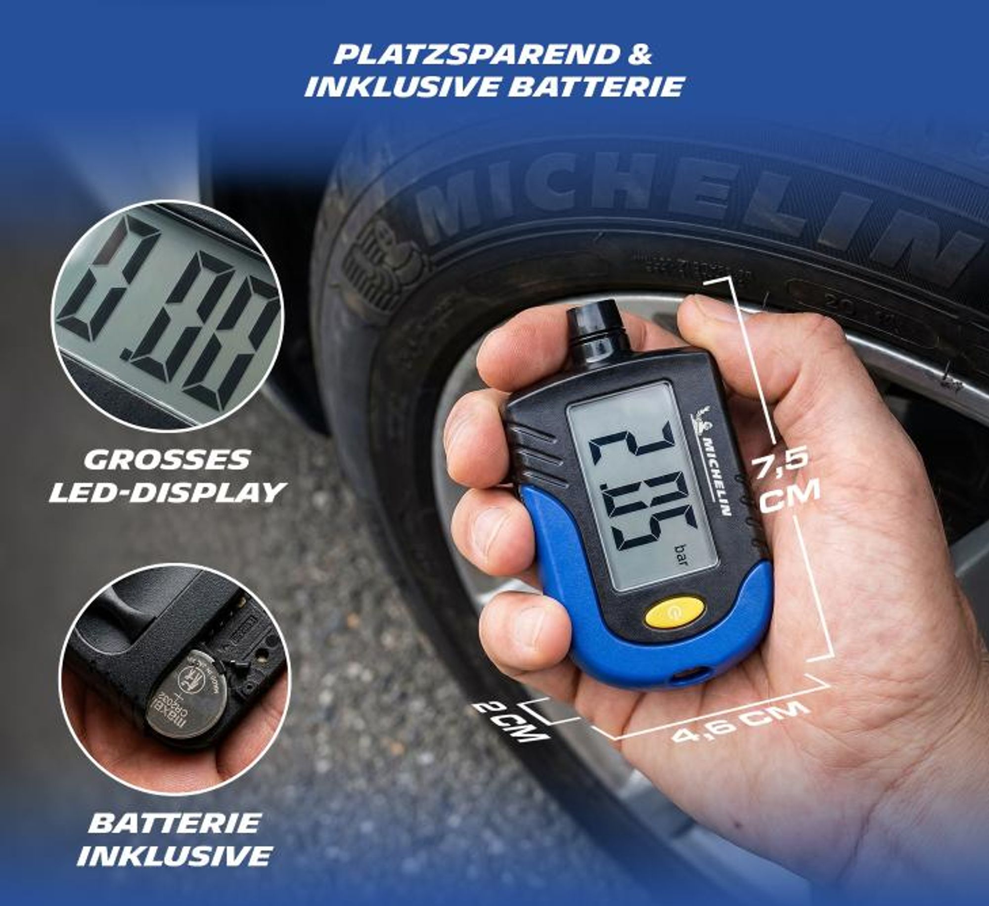 MICHELIN Reifendruckprüfer digital mit Profiltiefenmesser, LCD