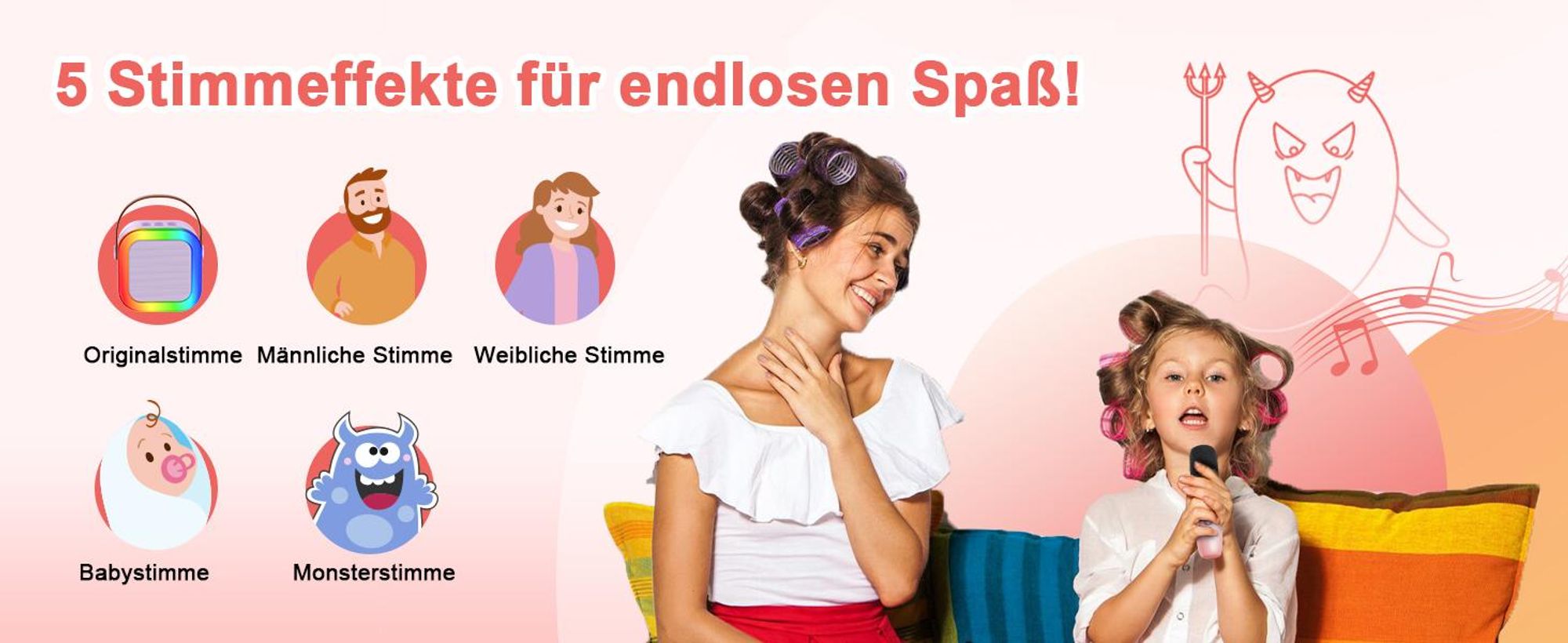 Karaoke Maschine, Computer-Mikrofone, Mikrofon, Mini-Karaoke-Maschine, Tragbarer Bluetooth-Lautsprecher mit Stimmeffekten & LED-Lichtern