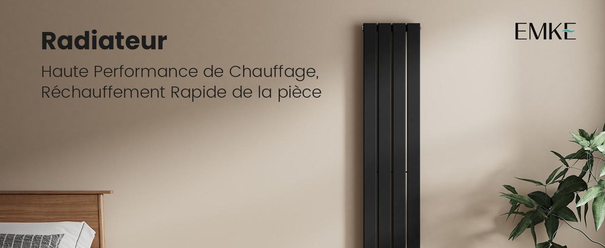 EMKE Radiateur plat Radiateur design Panneau de chauffage Vertical Monocouche Raccord central 160x30cm 501W Noir sans thermoplongeur