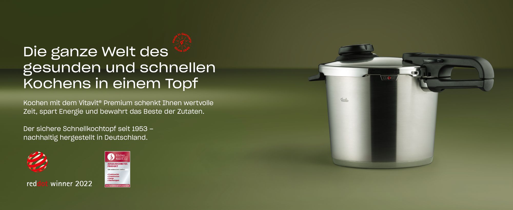 Fissler Schnellbratpfanne Vitavit Premium 2,5 L – Edelstahl, Induktion, 4 Garstufen, inkl. Einsatz