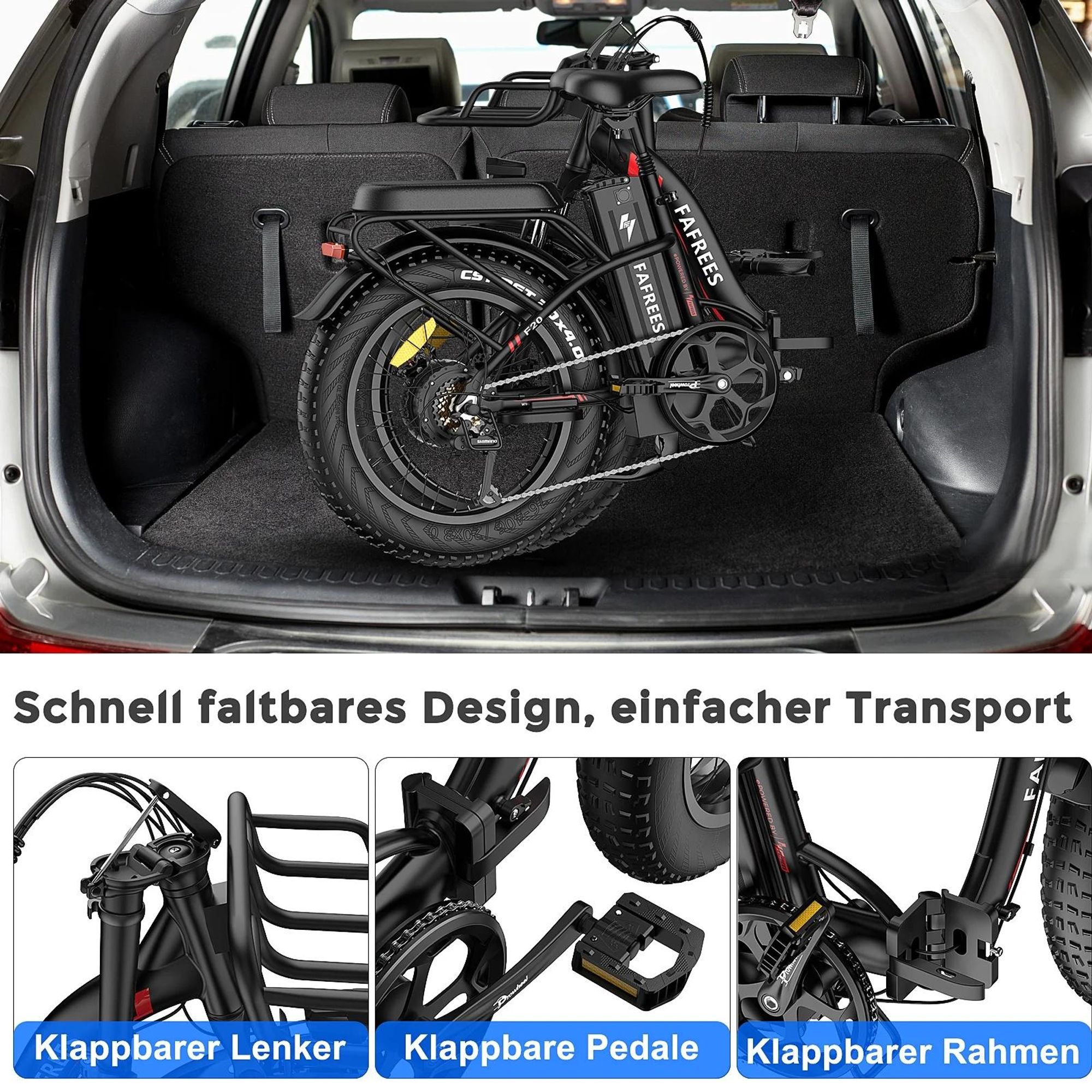 Electric Bike FAFREES F20 Max - Batterie 48V30AH 20" Reifen Mechanische Scheibenbremse - Schwarz