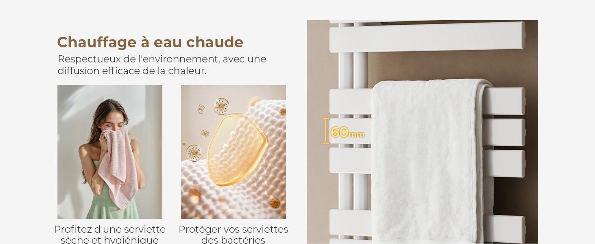 S'AFIELINA 762x400mm Radiateur de Salle de Bain – Sèche-Serviettes Acier Faible Carbone avec Revêtement Antirouille, Panneau Plat Design, Blanc, 342W