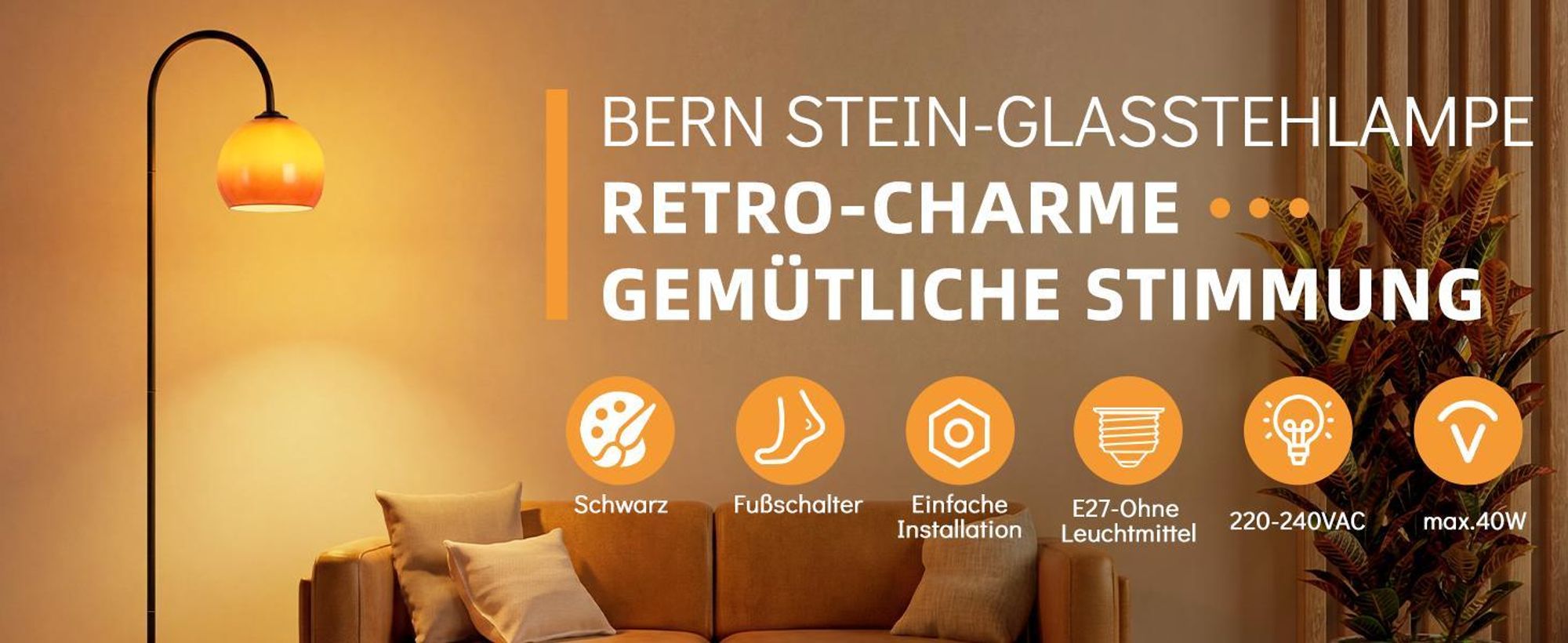 Stojací lampa ZMH do obývacího pokoje, s nožním spínačem, patice E27, bez žárovky, výška 140-160 cm, kovový a skleněný stínidlo, výkon 40W, otočný rameno, vhodná do ložnice