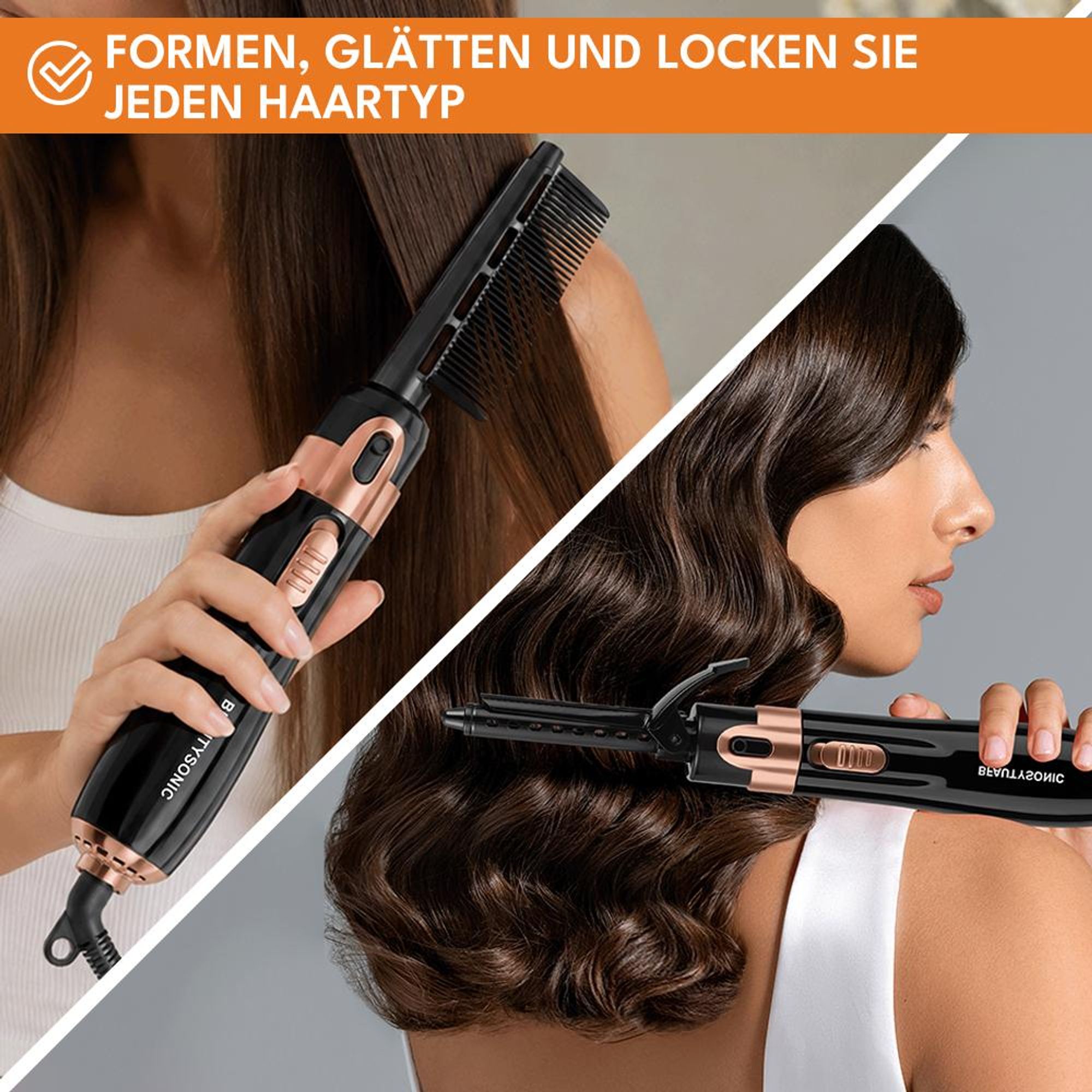 KRUMAD Warmluftbürste 4 Aufsätze, Haarstyling Gerät, Föhn Rundbürste, Lockenstyler, 550 W, 220 V, Haarbürste zum Trocknen und Stylen