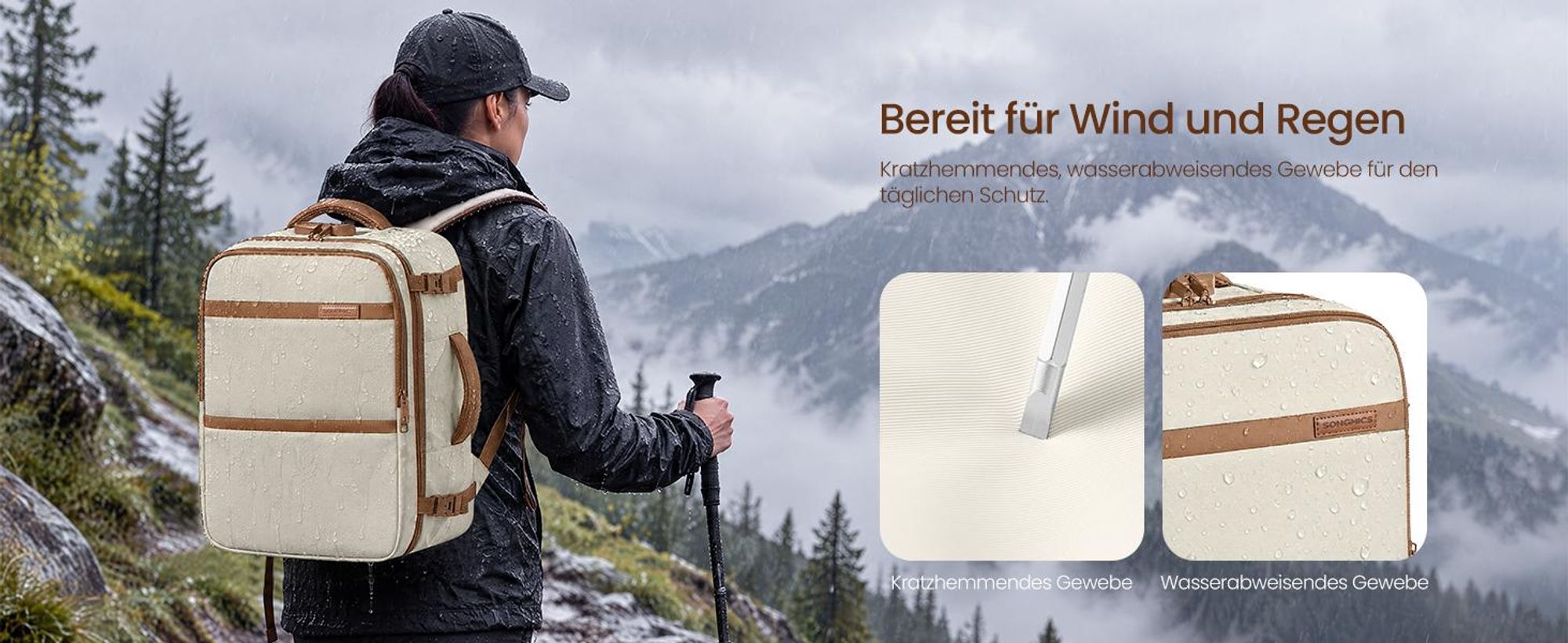 SONGMICS Handgepäck Rucksack für easyJet, Wasserdichter Reiserucksack mit 17,3 Zoll Laptopfach, 24 L, 40 x 30 x 20 cm, Warmweiß