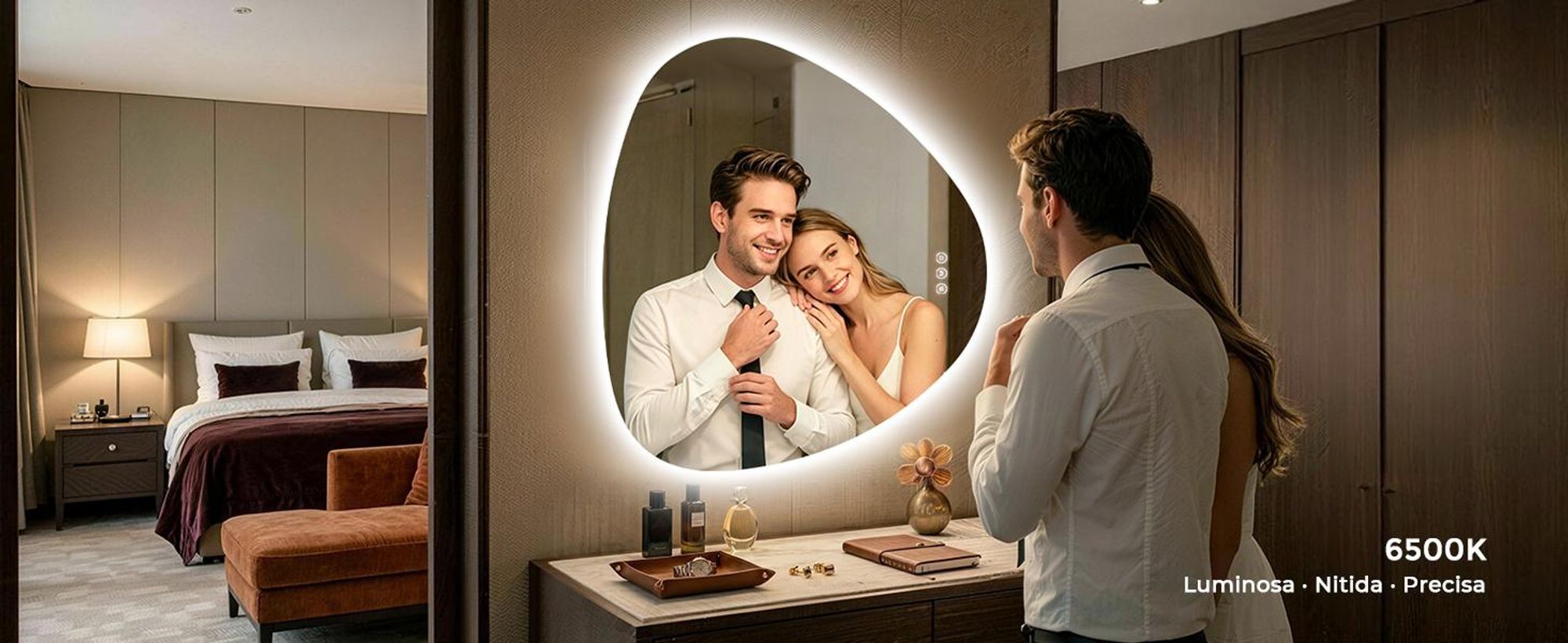 S'AFIELINA Specchio Bagno LED 60 x 70 cm, Retroilluminato, Senza Cornice, 3 colori di luce, luminosità regolabile, antiappannamento e memoria.