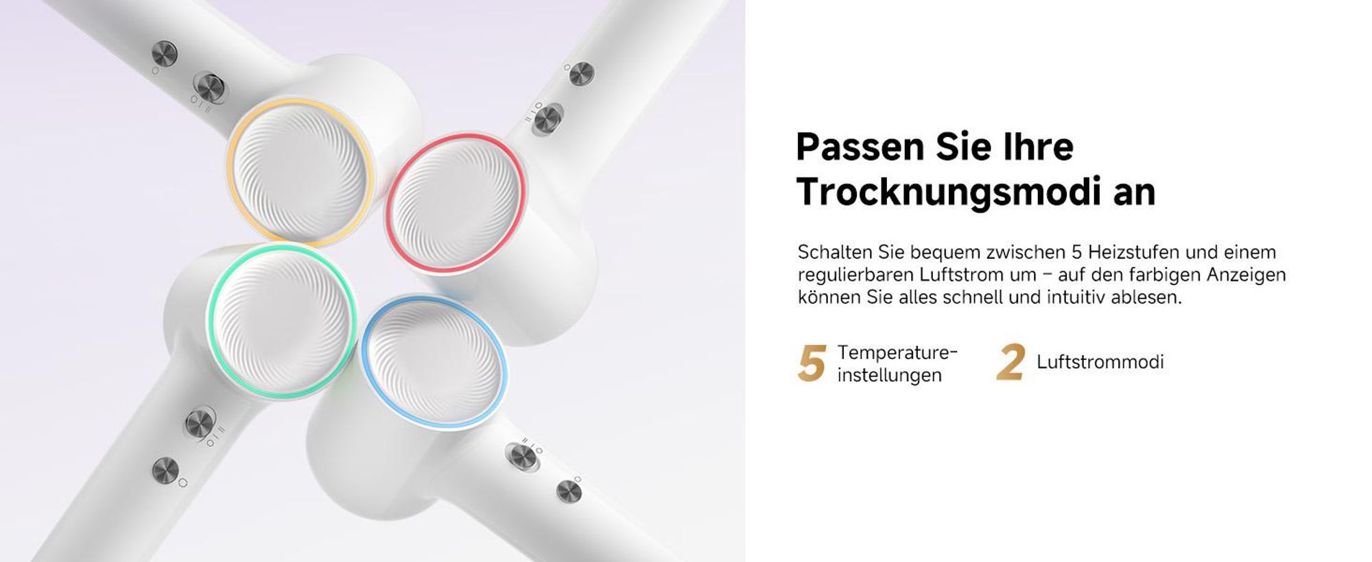 Dreame Mini Haartrockner, Temperaturregelung in 5 Stufen, Kindermodus 40°C, negative Ionisierung, 1200W, schnelle Trocknung 70m/s, 73dB, 270g, weiß