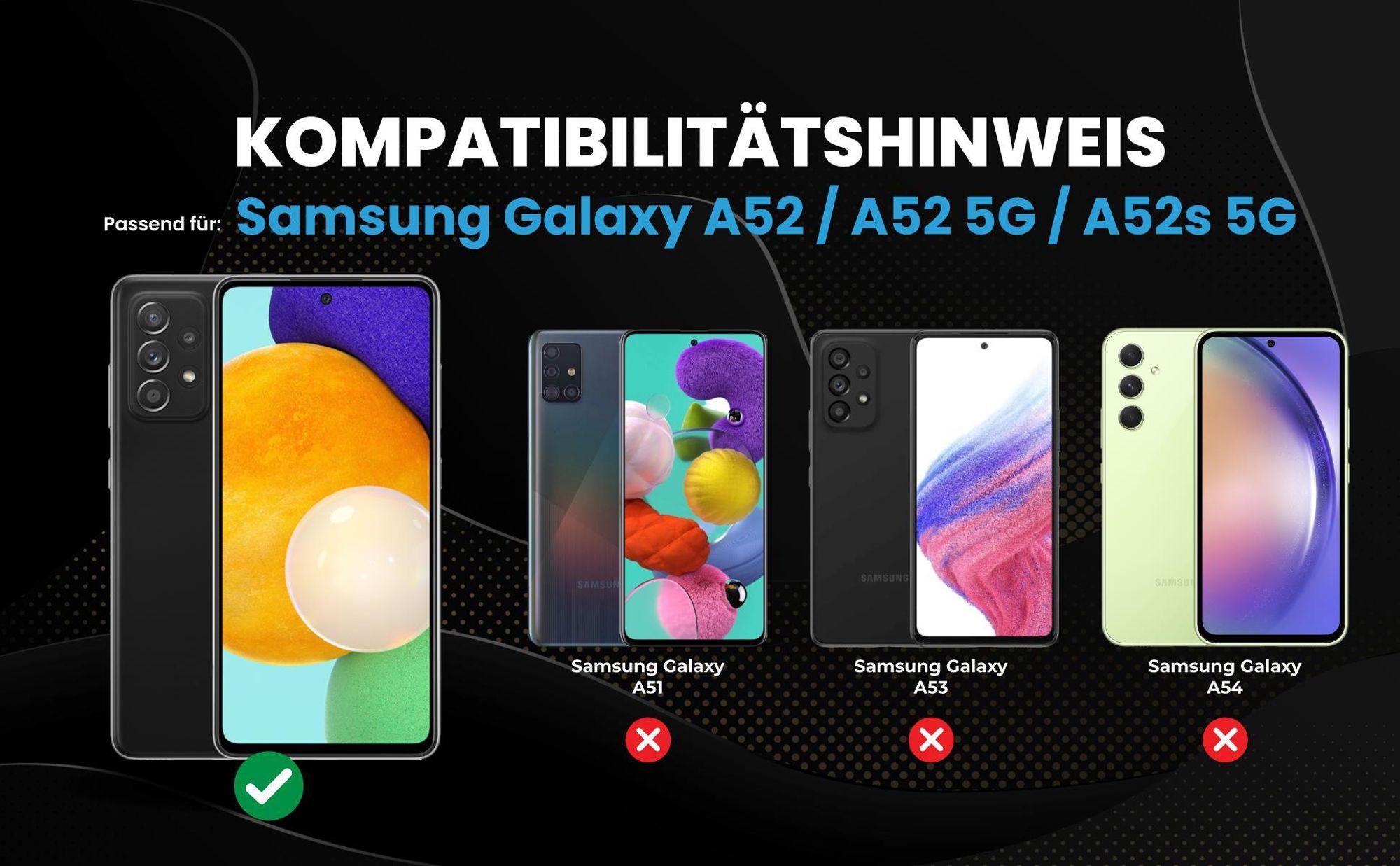 Kompatibilitätshinweise Hülle für Samsung Galaxy A52 / A52 5G / A52s 5G