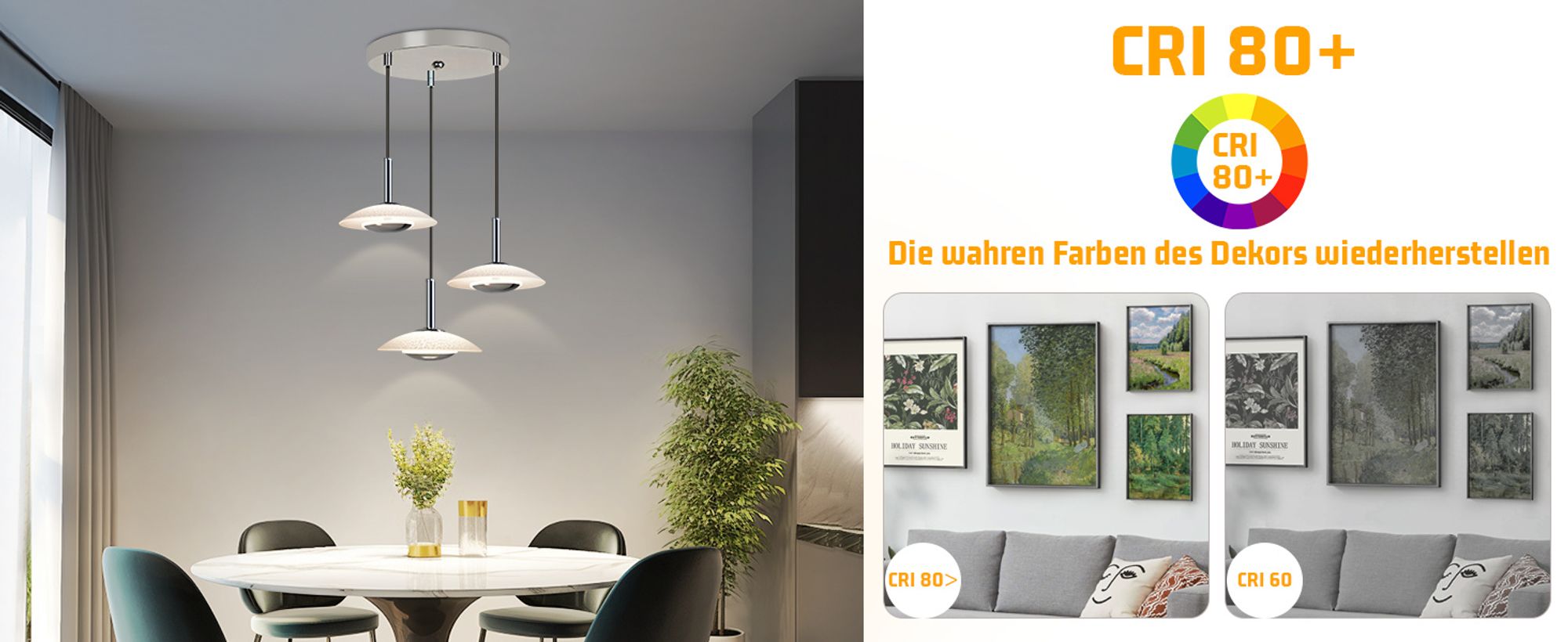 ZMH Pendelleuchte Esstisch LED Hängelampe 3 Flammig  Chrom Glas Metall Rund Pendellampe Esszimmer Modern Hängeleuchte 3000K Warmweiß