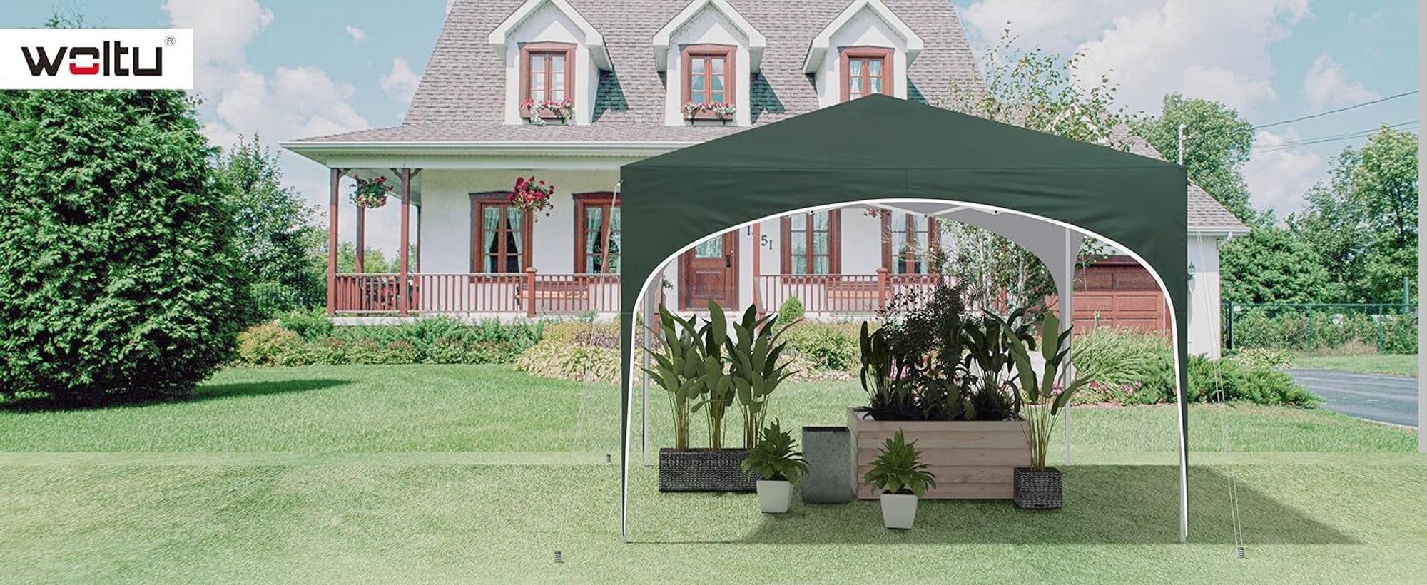 WOLTU Pavillon Pop-Up wasserdichter Faltpavillon Sonnenschutz Event Gazebo Gartenpavillon, aus Oxford Metallrahmen 3x3m Grün