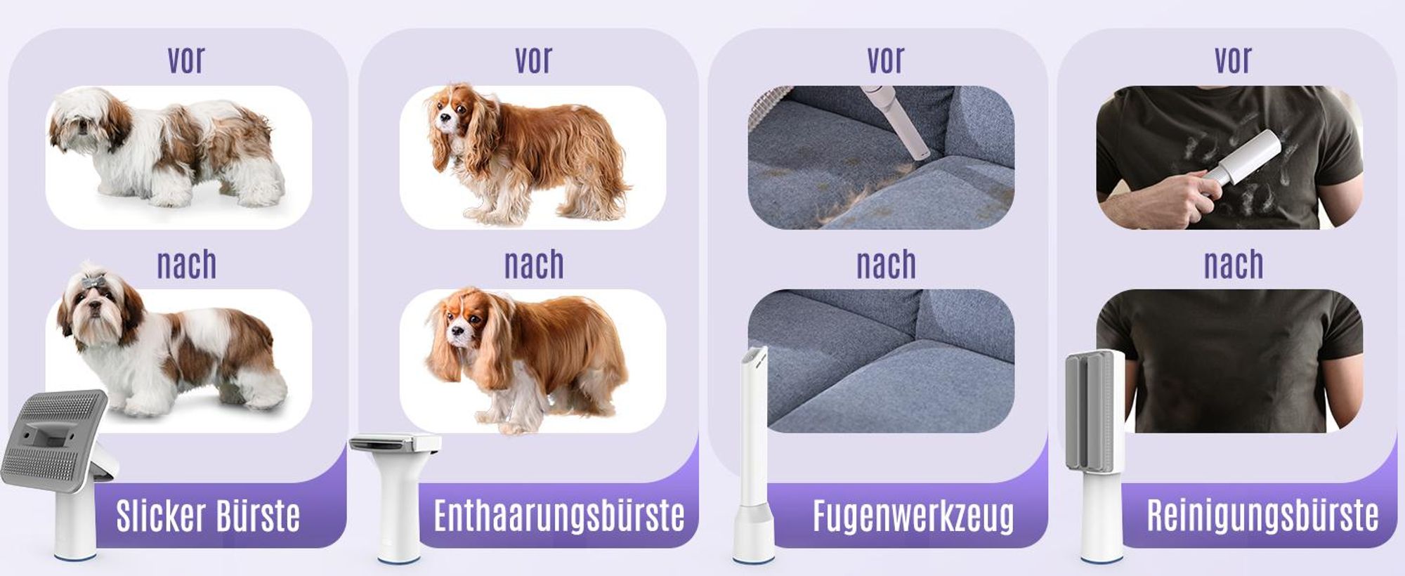 oneisall Hundestaubsauger mit Bürste, Super Saugkraft mit 12000Pa, Tierhaarentferner mit 4 Pflegewerkzeugen, 1.5L