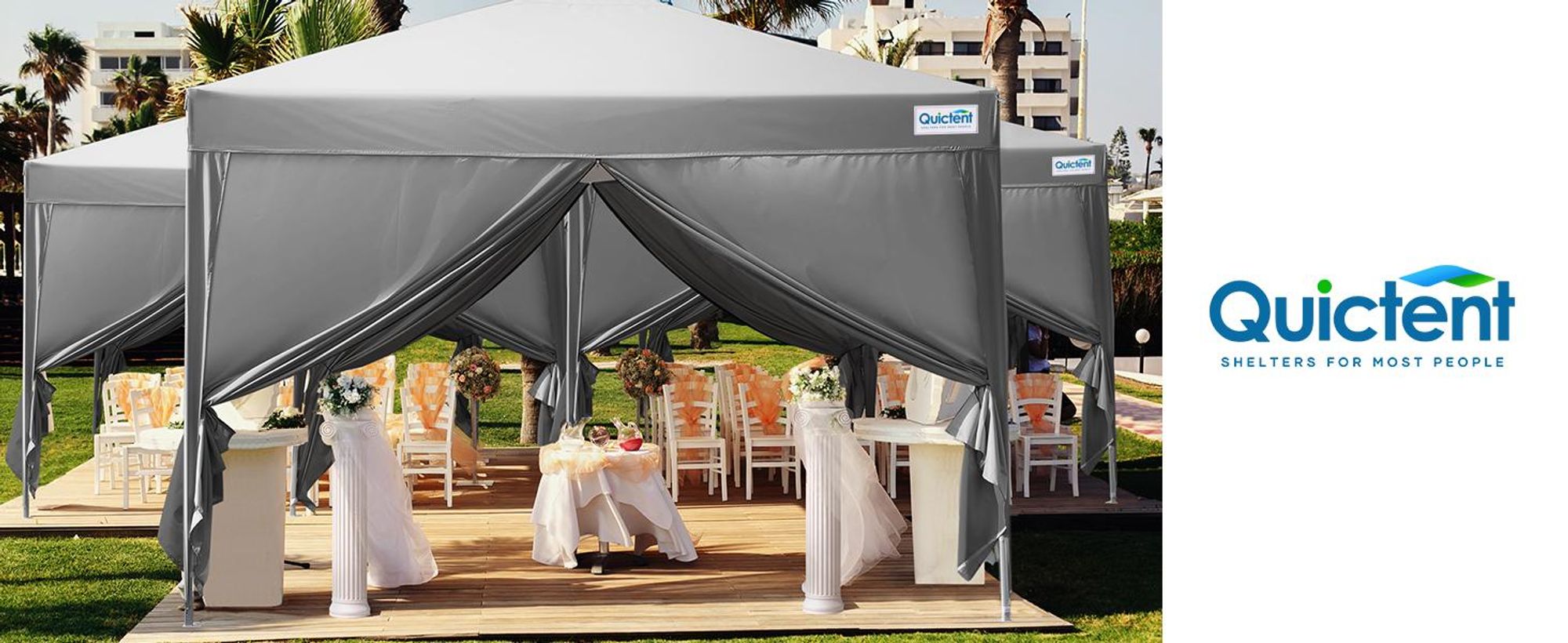 Quictent Pavillon, 2.4x2.4m Faltpavillon mit 4 Seitenteilen, Wasserdicht Gartenpavillon,Partyzelt Gartenzelt für Fest und Flohmarkt Grau