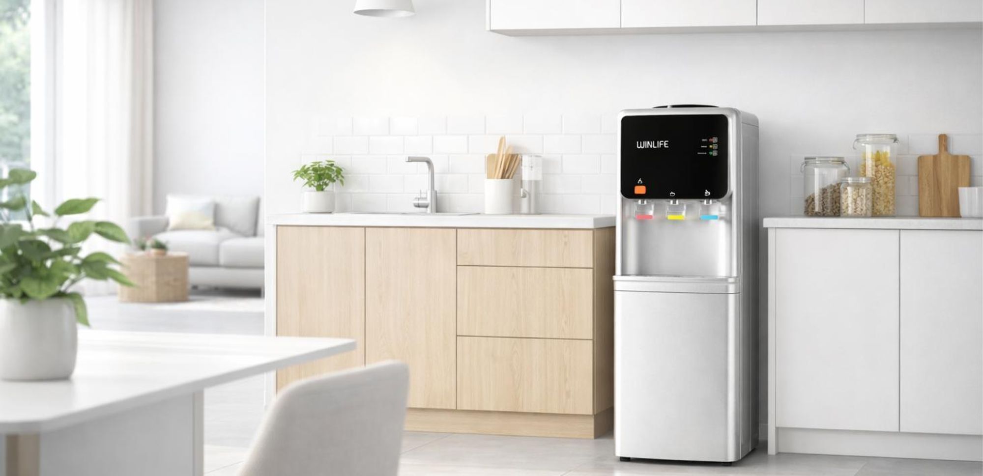 WINLIFE® Elektrischer Wasserspender Groß Silber Wasserspendergerät mit Kindersicherung Knopf, Trinkwasserspender für heiße & kalte Getränke 5 bis 20 L