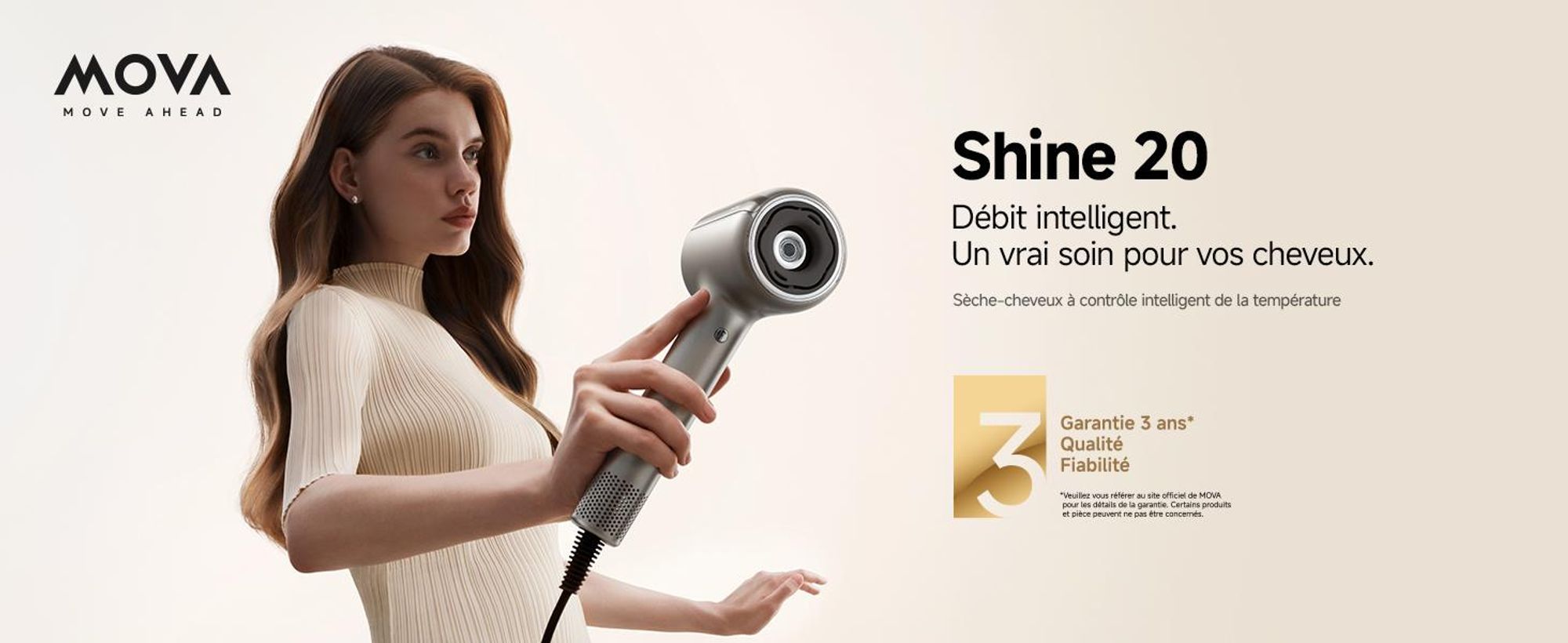 MOVA SHINE 20 Sèche-cheveux Argenté – Contrôle intelligent de la température, séchage rapide et soin capillaire multi-styles