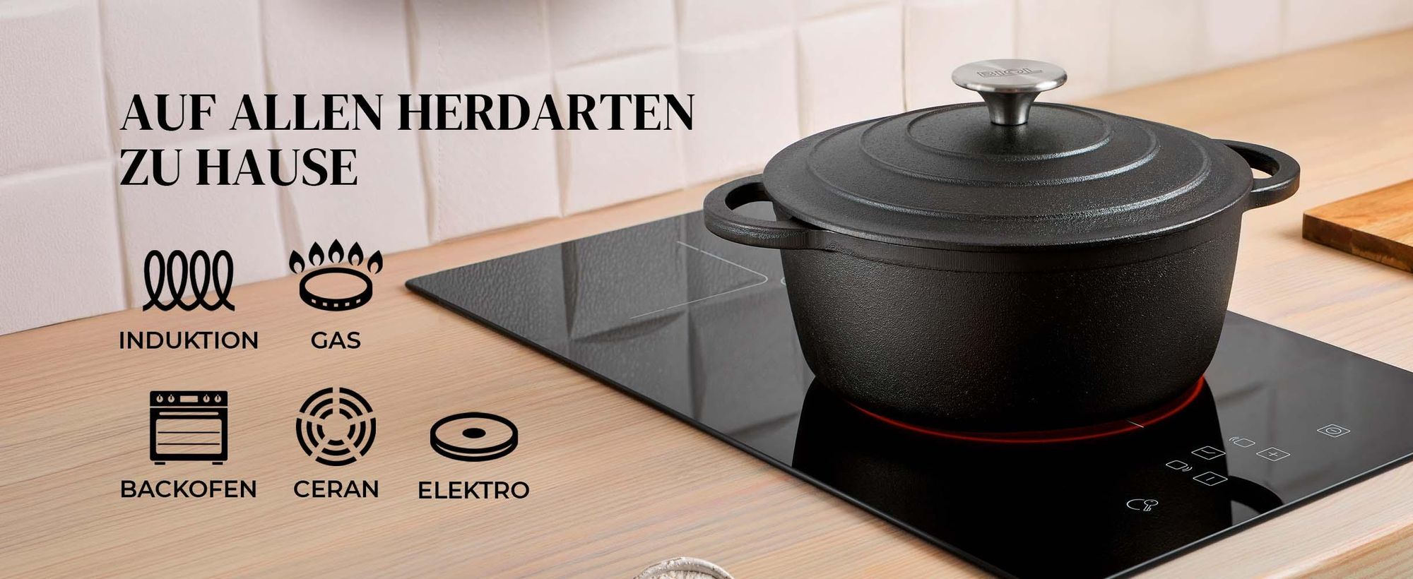 BIOL Gusseisen Topf mit Deckel Ø 25 cm 5L für Küche Backen Schmoren Braten Antihaftwirkung Für alle Herdarten geeignet