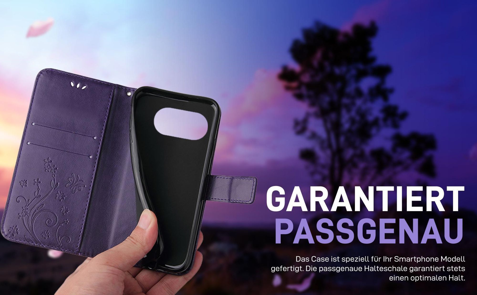 Violette Klapphülle für Google Pixel 10a mit präziser Passform und sicherem Halt