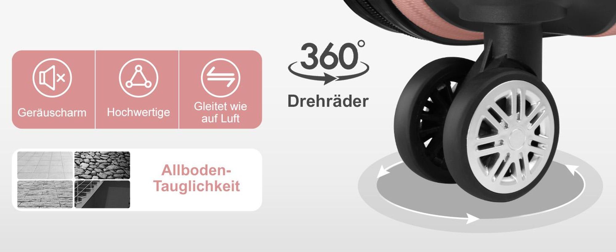 FCH Hartschalenkoffer Reisekoffer-Set Koffer-Set Trolley-Set 5 Stk. mit Längsstreifen ABS, Roségold