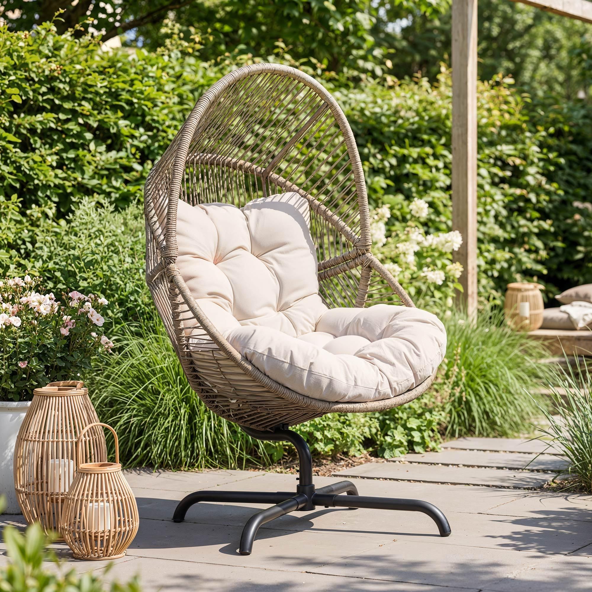 di volio Gartensessel LENO - braun, Lounge Sessel aus PE-Rattan mit Stahlgestell, bequem & wetterfest