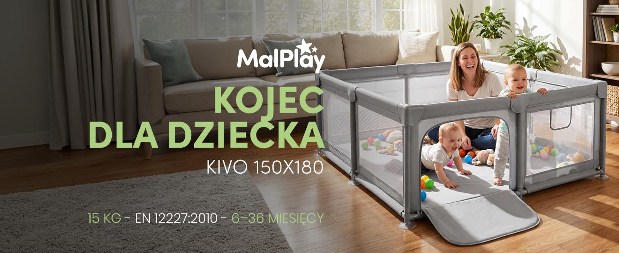 Dziecięcy kojec do zabawy z siatkowymi ściankami z zamkiem błyskawicznym 150 na 180cm