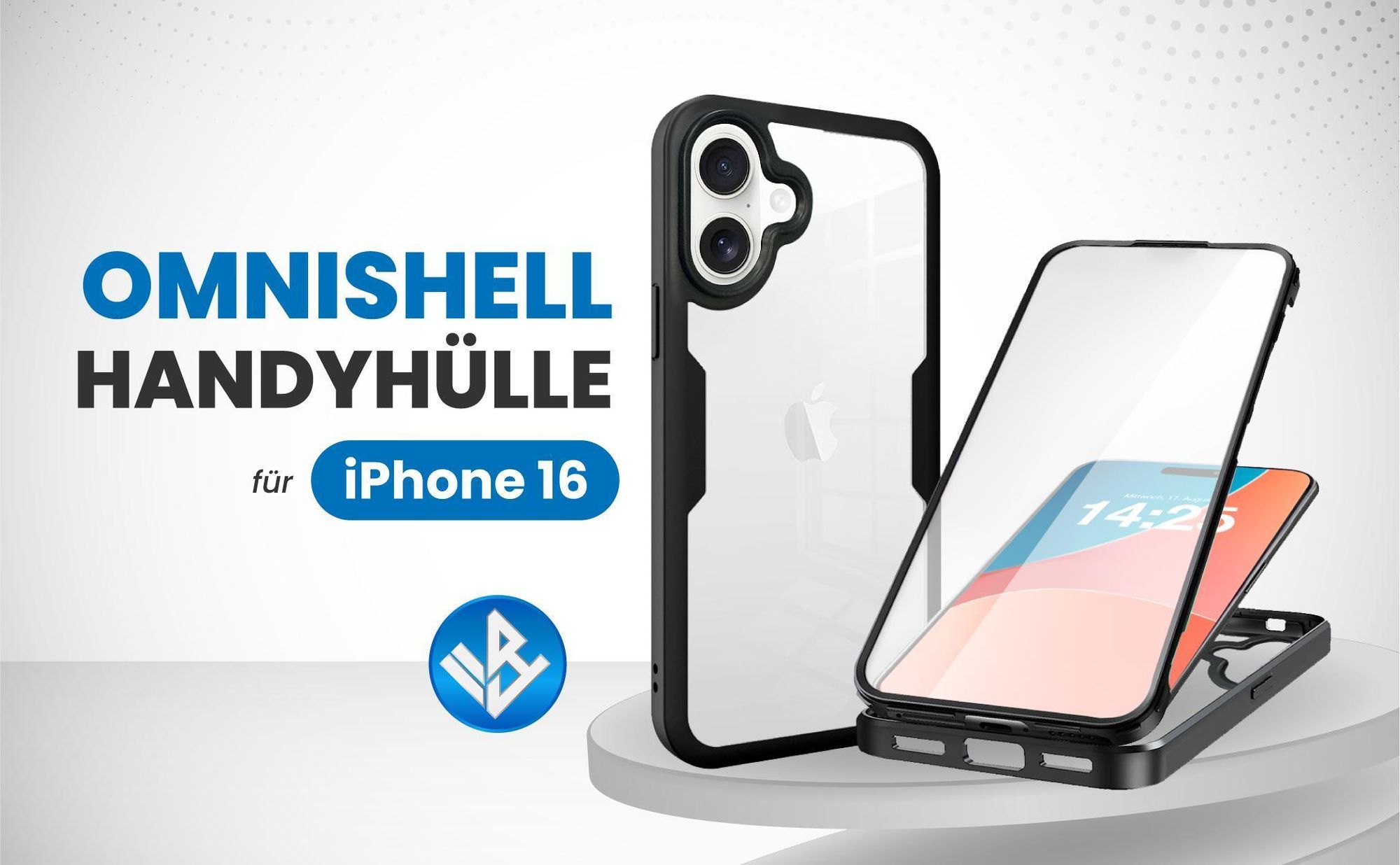 Schwarze 360 Grad Hülle für Apple iPhone 16 mit Kameraschutz