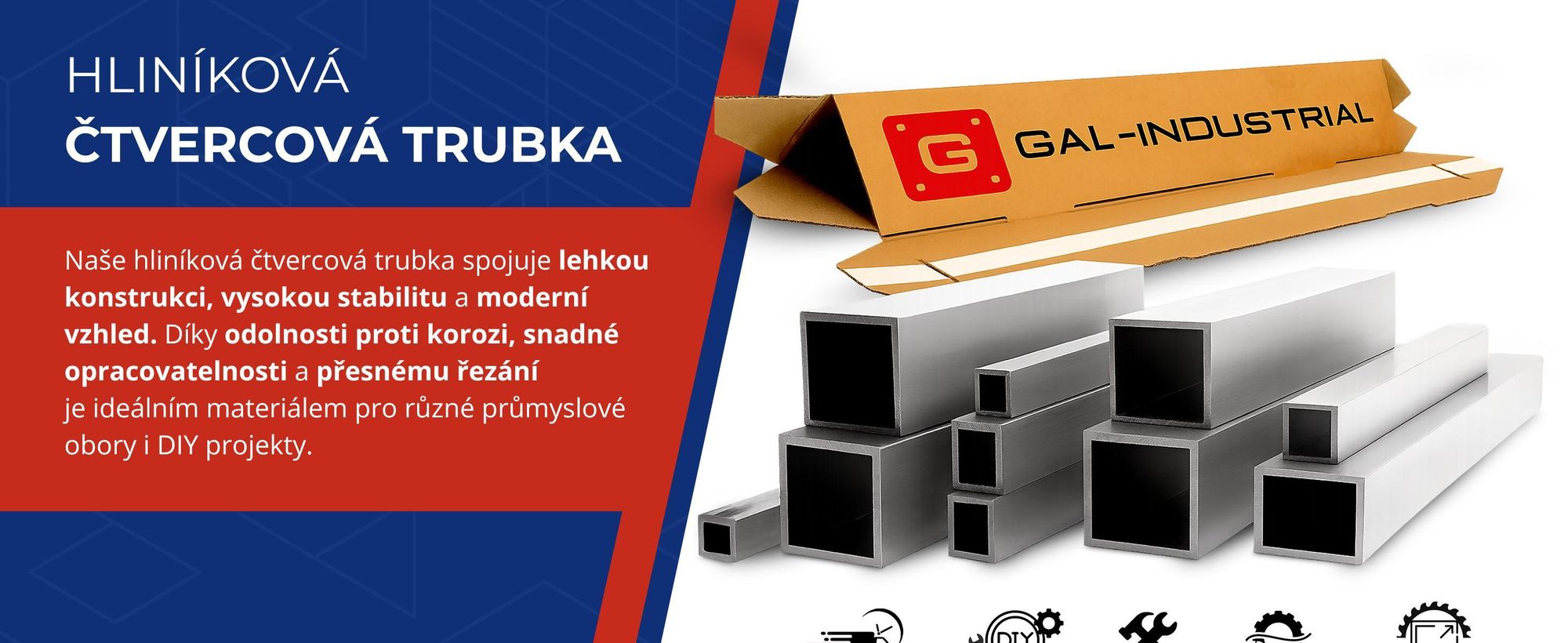 Hliníkový profil 15x15x1mm 100 cm Čtvercová trubka + řez na míru