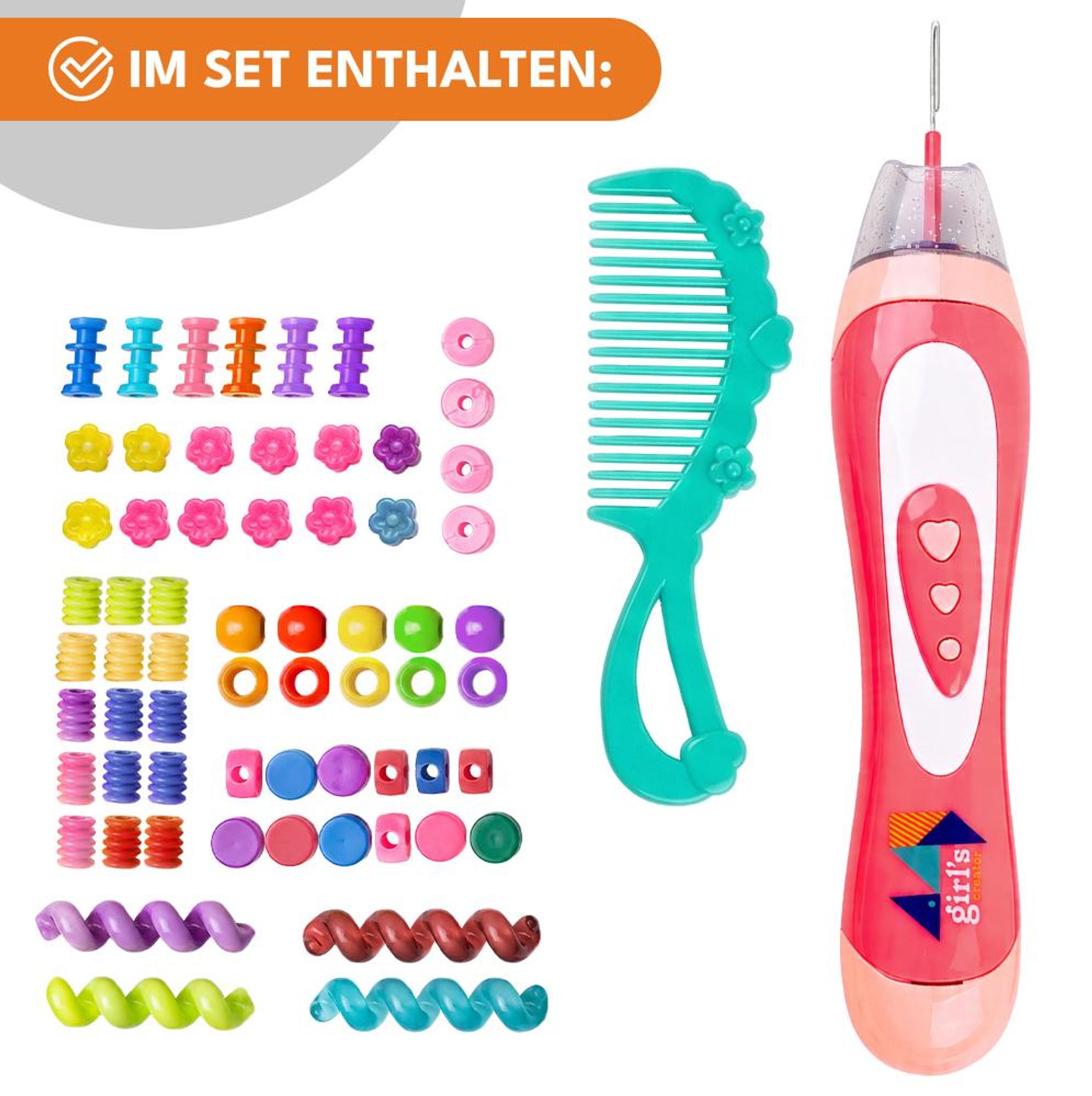 KRUMAD Haarschmuck Mädchen Set mit Haarflechtmaschine, DIY Haarperlen, Flechthilfe, Kreatives Geschenk für Mädchen 5-10 Jahre