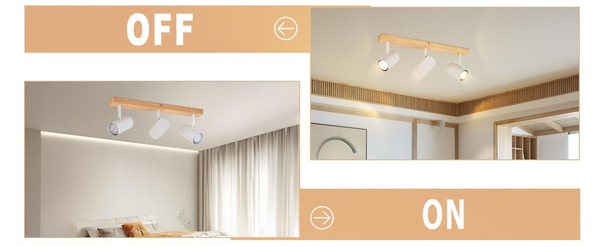 ZMH lampa sufitowa biały reflektor sufitowy 3 płomienie drewniana lampa sufitowa GU10 reflektor sufitowy obrotowy 350° reflektor do salonu sypialnia kuchnia korytarz jadalnia