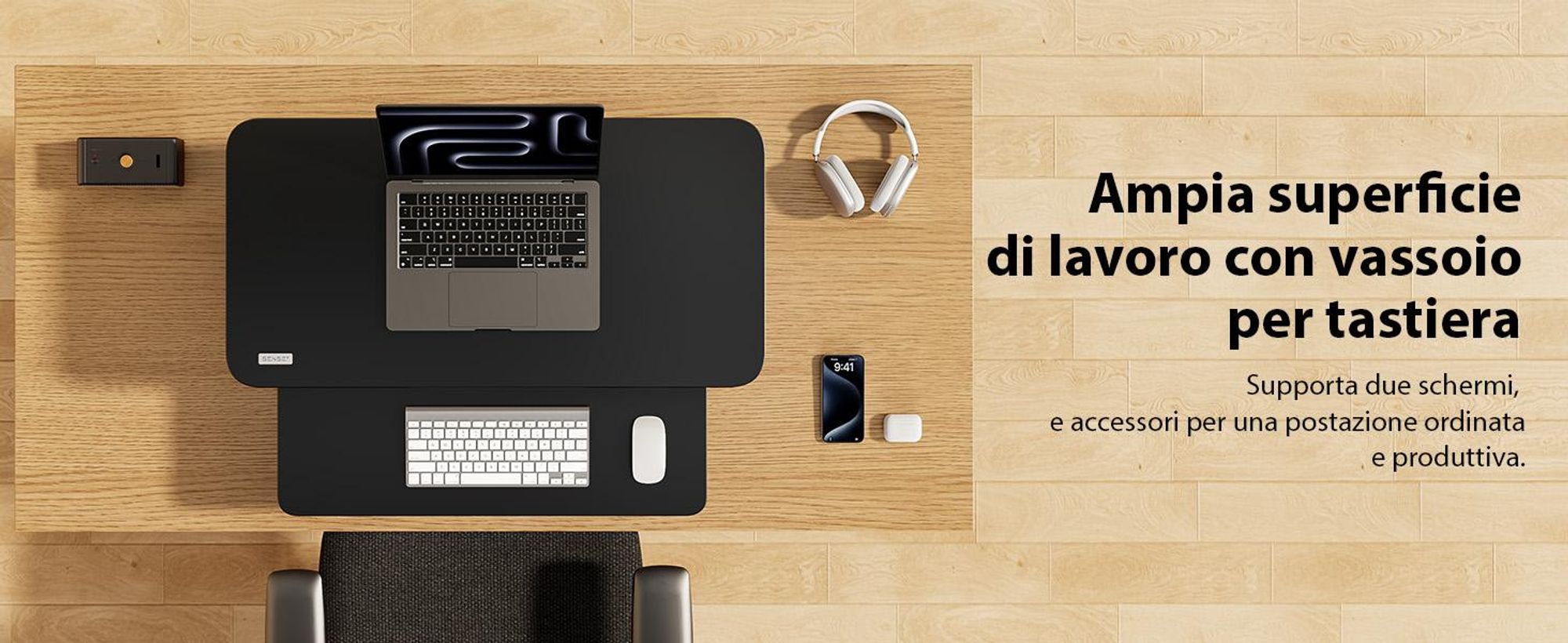 SENSE7 Desktop - Convertitore nero: supporto da scrivania ergonomico, regolabile in altezza, postazione di lavoro seduta-in piedi, 81x40 cm, scrivania in piedi da ufficio, supporto per monitor e PC