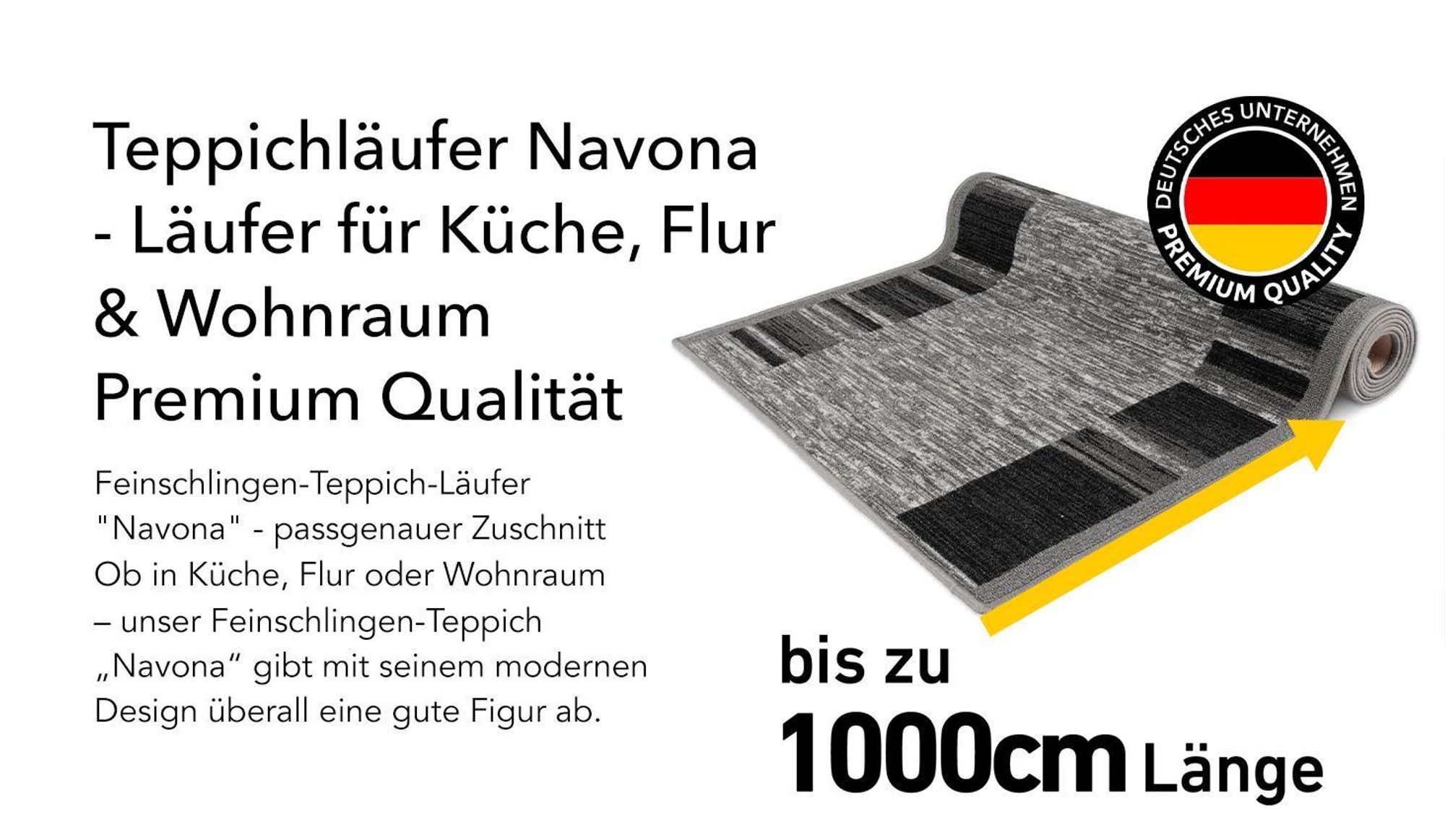 Floordirekt Teppich Läufer Navona, Feinschlingen Teppichläufer mit rutschfestem Gelrücken, für Flur, Küche & Wohnraum, robust - Grau, 80x200 cm