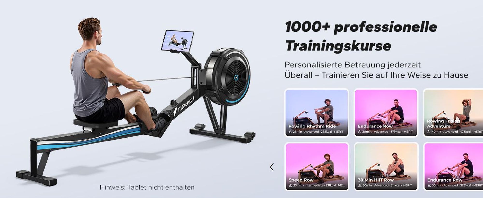 Klappbares Luftwiderstand Rudergerät Merach Bluetooth & LCD, ergonomischer Sitz, verstellbarer Tablet-Halter, bis 158 kg, NovaRow R50