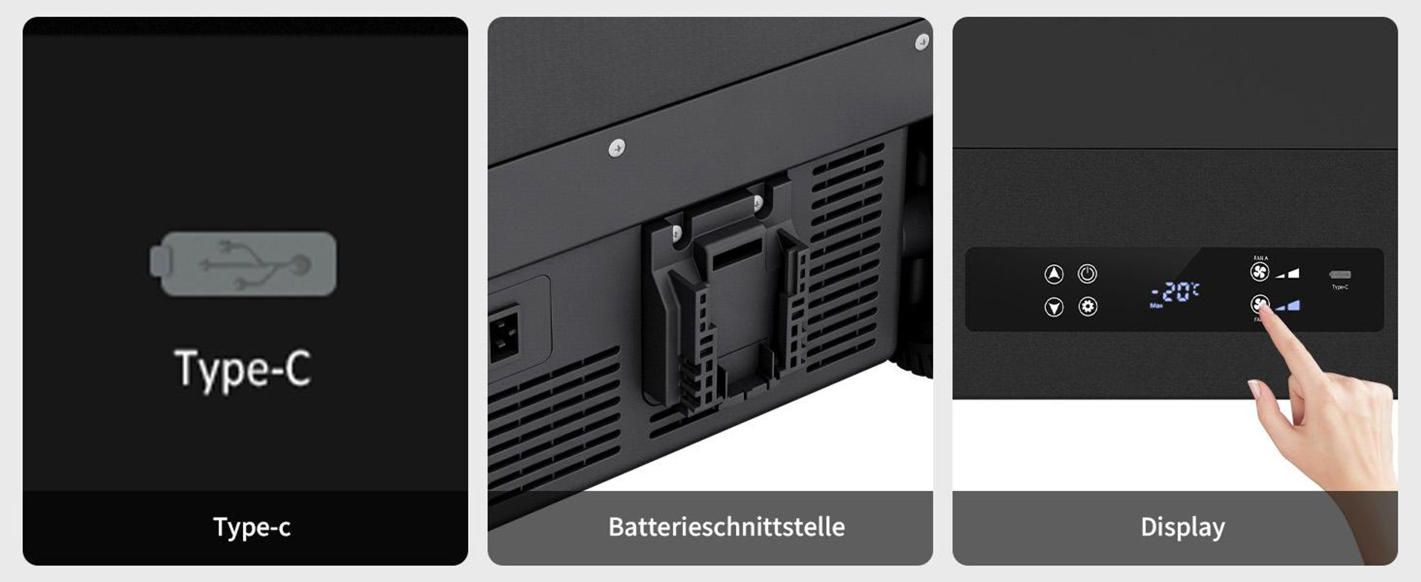 Puluomis Elektische Kompressor Kühlbox 45L, Luftkühler, -20°C bis 20°C, MAX/ECO Modus, <45dB, AC/DC/Batterie – für Camping, Offroad, Wohnmobil schwarz