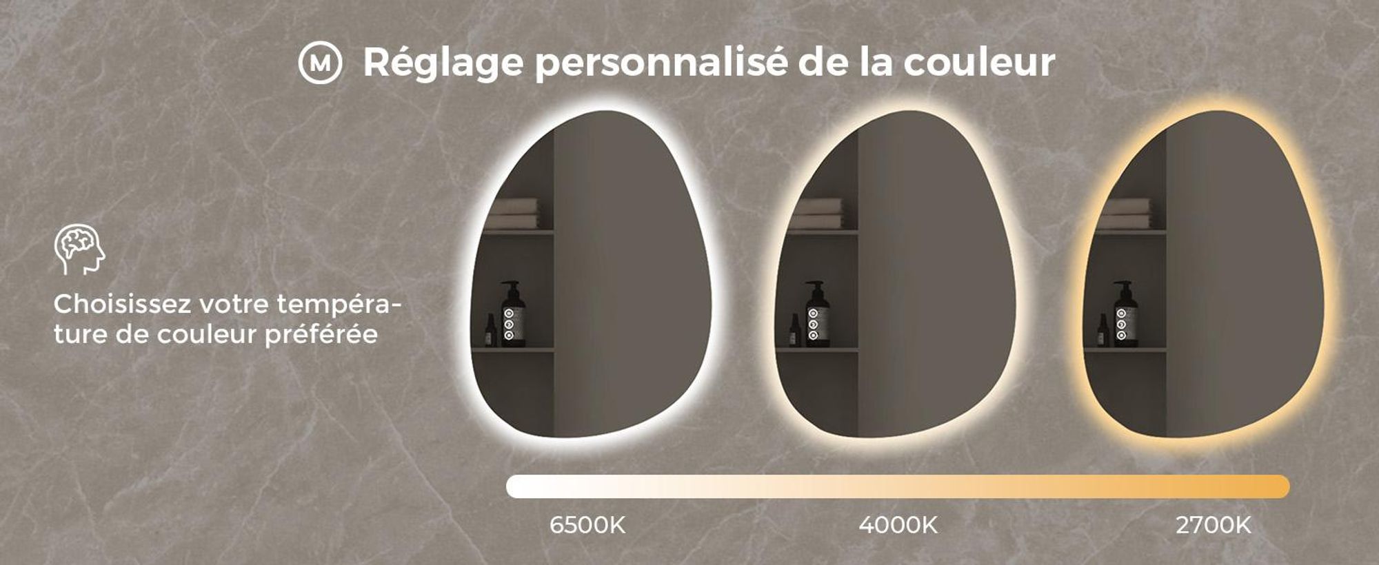 S'AFIELINA 85×50 cm Miroir asymétrique LED - miroir de salle de bain avec éclairage, variateur d'intensité, montage horizontal/vertical, antibuée,salle de bain & couloir