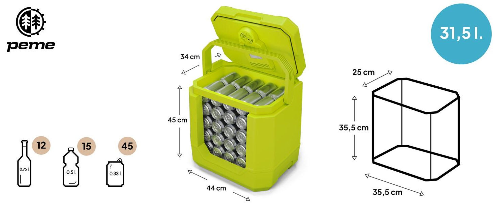 Peme Elektrische Kühlbox Trip Neon - Auto Camping Kühlschrank Bluetooth Lautsprecher leise Wärmebox Minikühlschrank Reise PKW LKW Zelt USB Car fridge