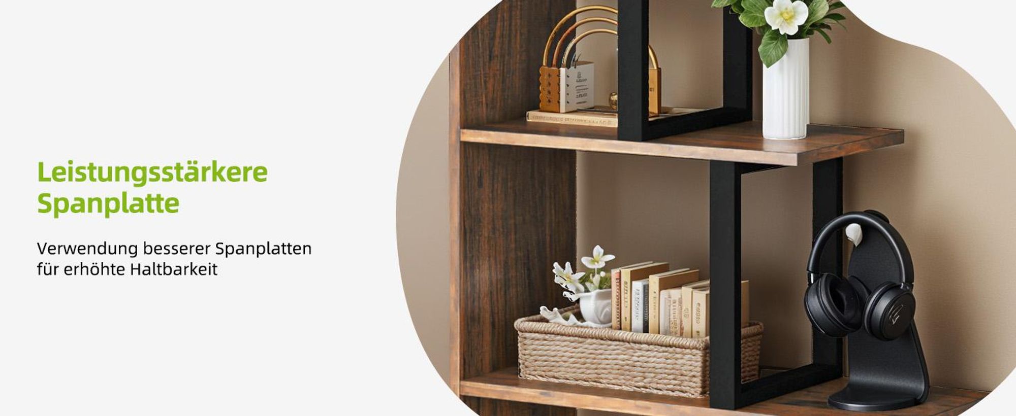 YITAHOME Bücherregal Eckregal, Treppenregal Standregal mit 5 Ebenen, 102*30*160 cm, Braun
