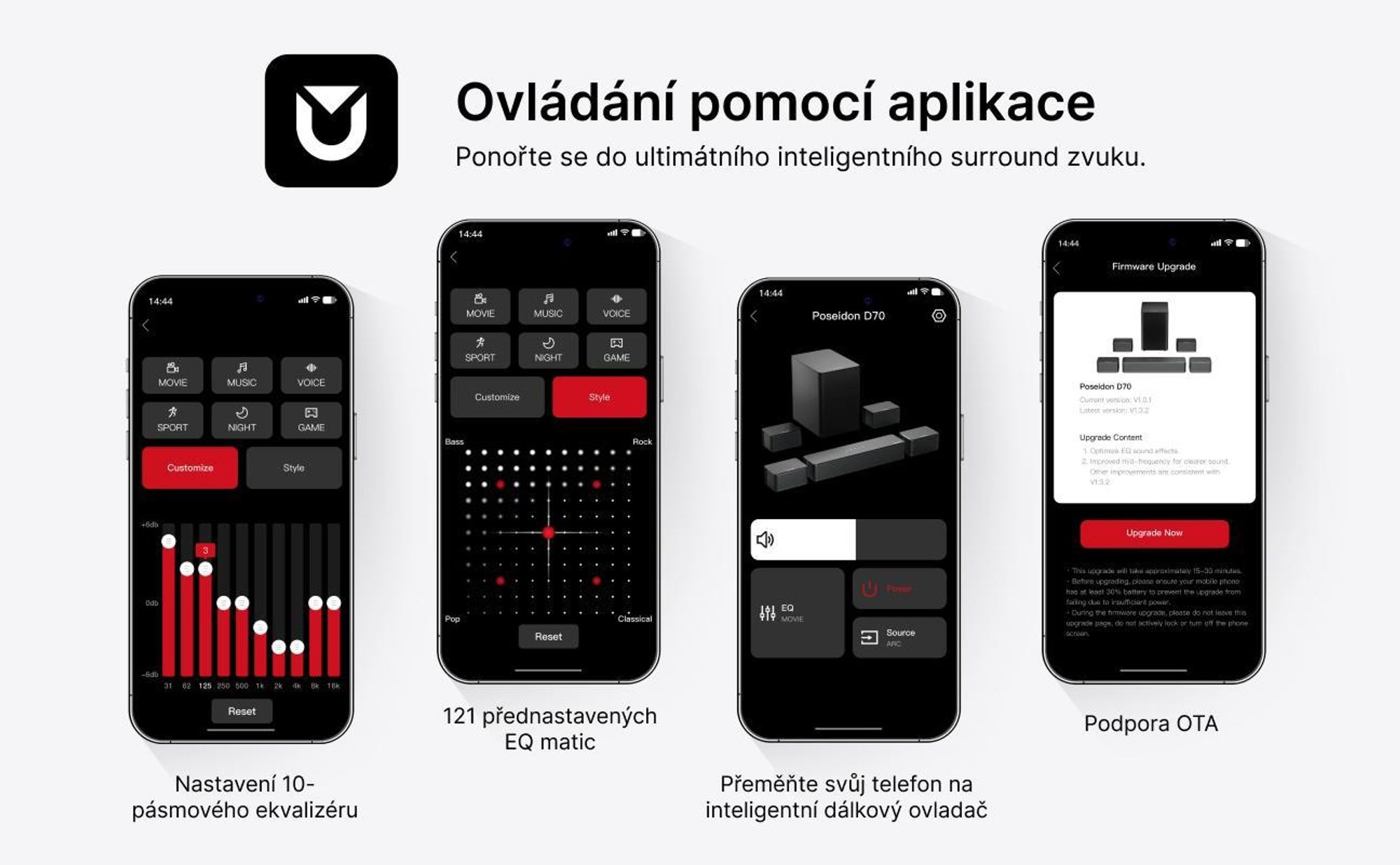 Virtuální prostorový zvukový systém ULTIMEA 7.1 pro TV, špičkový výkon 410 W, soundbar s nastavitelným subwooferem a prostorovým boxem, ovládání přes APP