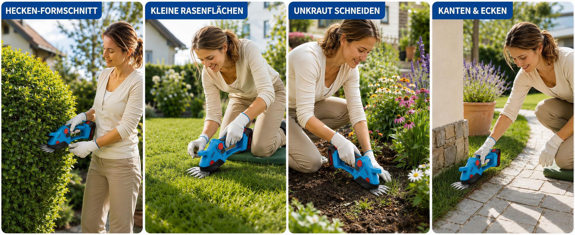 2-in-1 Kabellose Heckenschere,Elektrische Heckenschneider 21V mit 130° Verstellung Drehbarer Kopf (6 Gänge),Sicherheitsschloss,Leicht&Leise,Blau