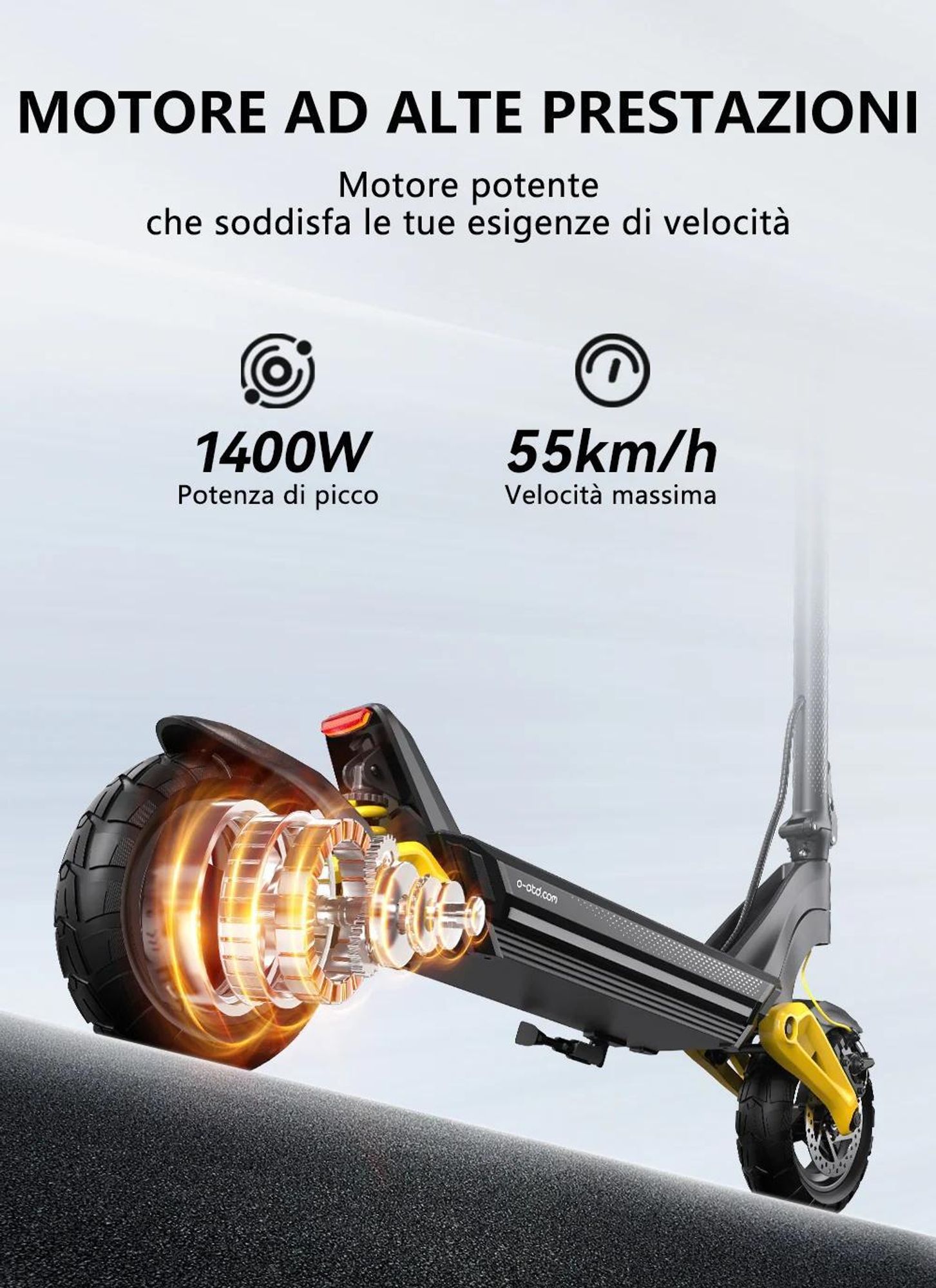 Monopattino elettrico OOTD S10 - Motore 1400W Batteria 48V20AH Pneumati 10" Freni A Disco - Nero