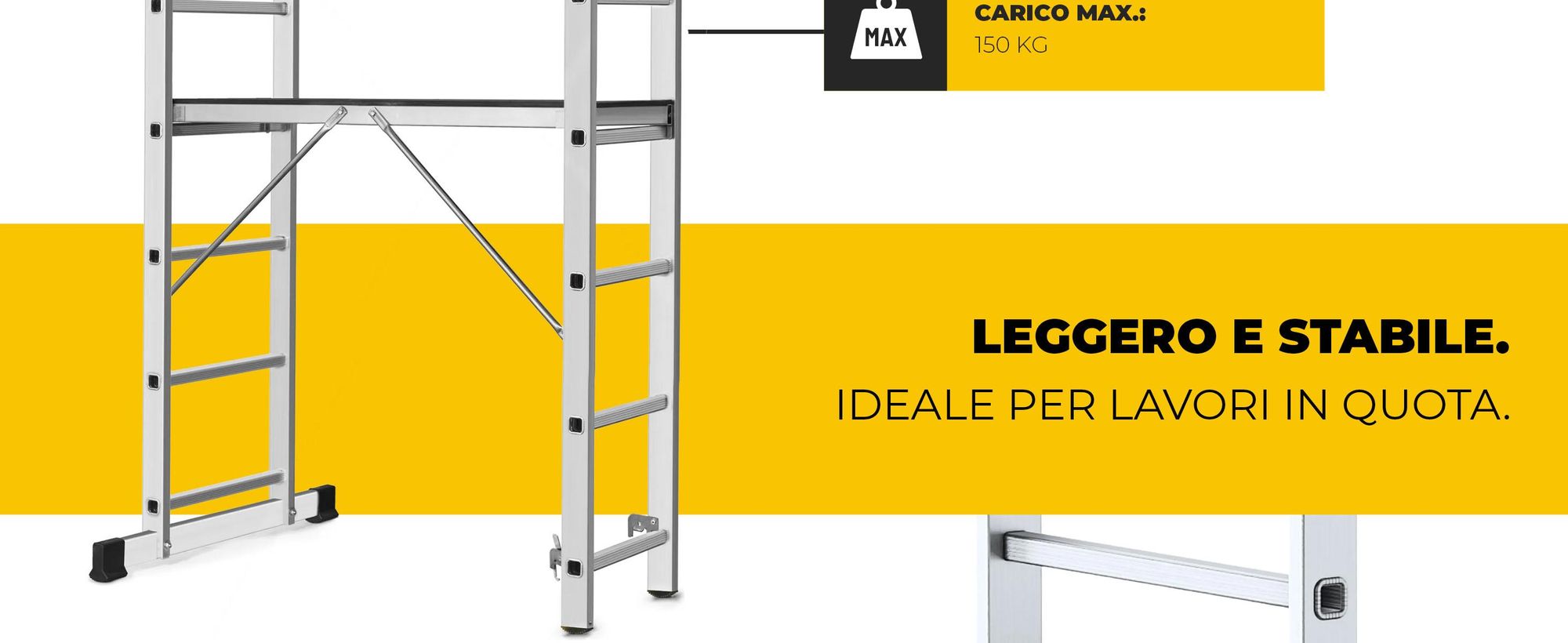 Drabest | Scala multiuso + ponteggio BASIC - ponteggio a scala 2x7, capacità di carico della piattaforma: 150 kg, dimensioni della piattaforma: 33x114