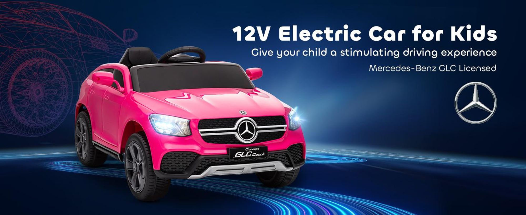 Samochód elektryczny dla dzieci AIYAPLAY 12 V Mercedes-Benz Concept GLC Coupe z pilotem, 2 silnikami, 3 prędkościami, pojazdem dziecięcym z miękkim startem, MP3, USB, diodą LED, klaksonem, dla dzieci w wieku 3-6 lat, różowy