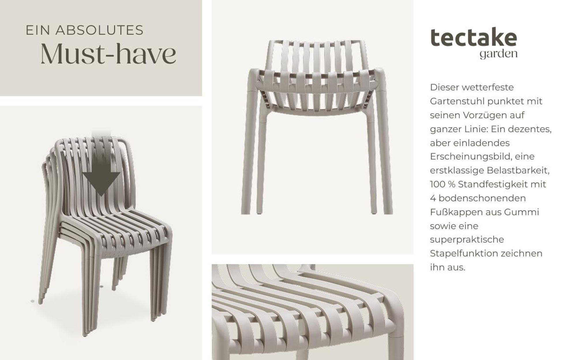 tectake® Gartenstühle Alcudia, wetterfest, stapelbar
