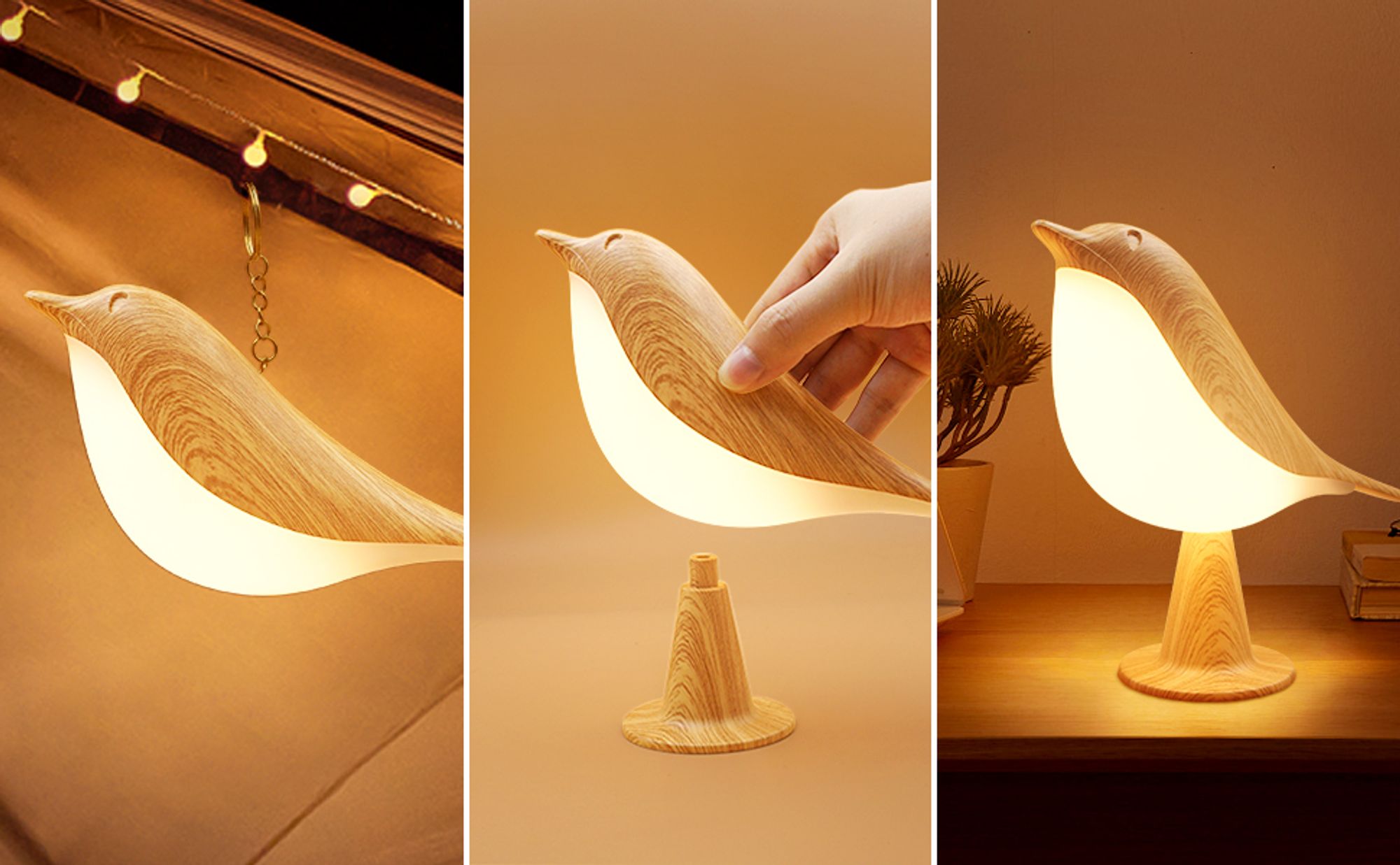 15cm Braun Vogel LED Nachtlicht,USB -Ladung Nachttischlampe Tragbare Nachtlicht,Aromatherapie Diffusor,Kabellos Berührung dimmbar,Campinglampen