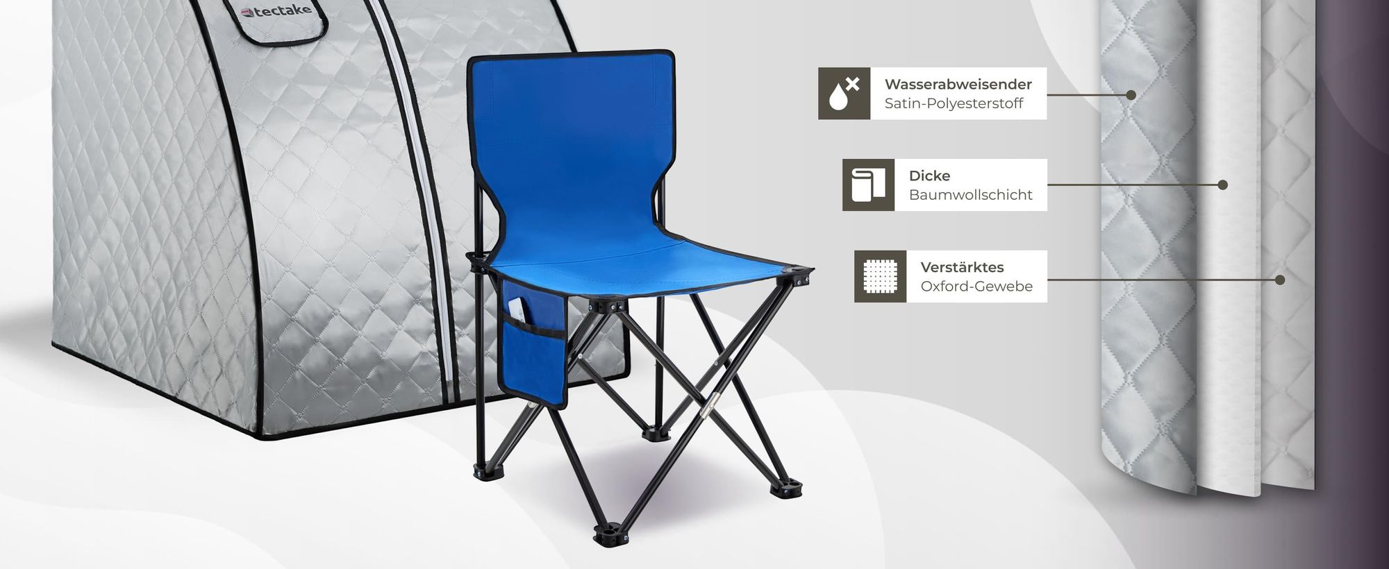 tectake® Mobile Dampfsauna ThermaLuxe II 2 Liter Dampfgenerator mit 1000 W inkl. Fernbedienung, Matte, Klappstuhl und Tragetasche